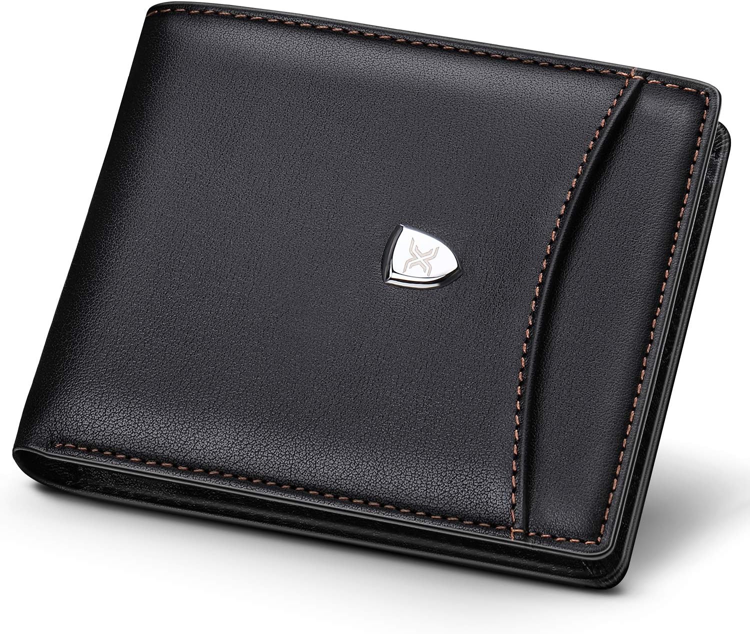 XUPER RFID Blocking Wallet for Men,Genuine Leather Credit Card Holder with 12 Card Slots & Zipper Coins Pocket/Slim Two Folded Square Short Wallet Perfect Gift for Family Friends with Gift Box