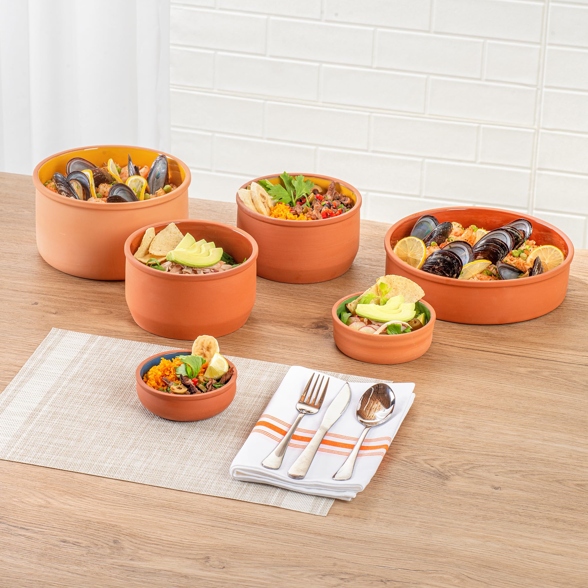 Restaurantware -Terra Tek Cazuelas de terracota de 6.75 onzas, 2 ollas de arcilla esmaltada azul para cocinar, listas para horno, microondas, ollas de terracota para servir, lavavajillas, para cocinar