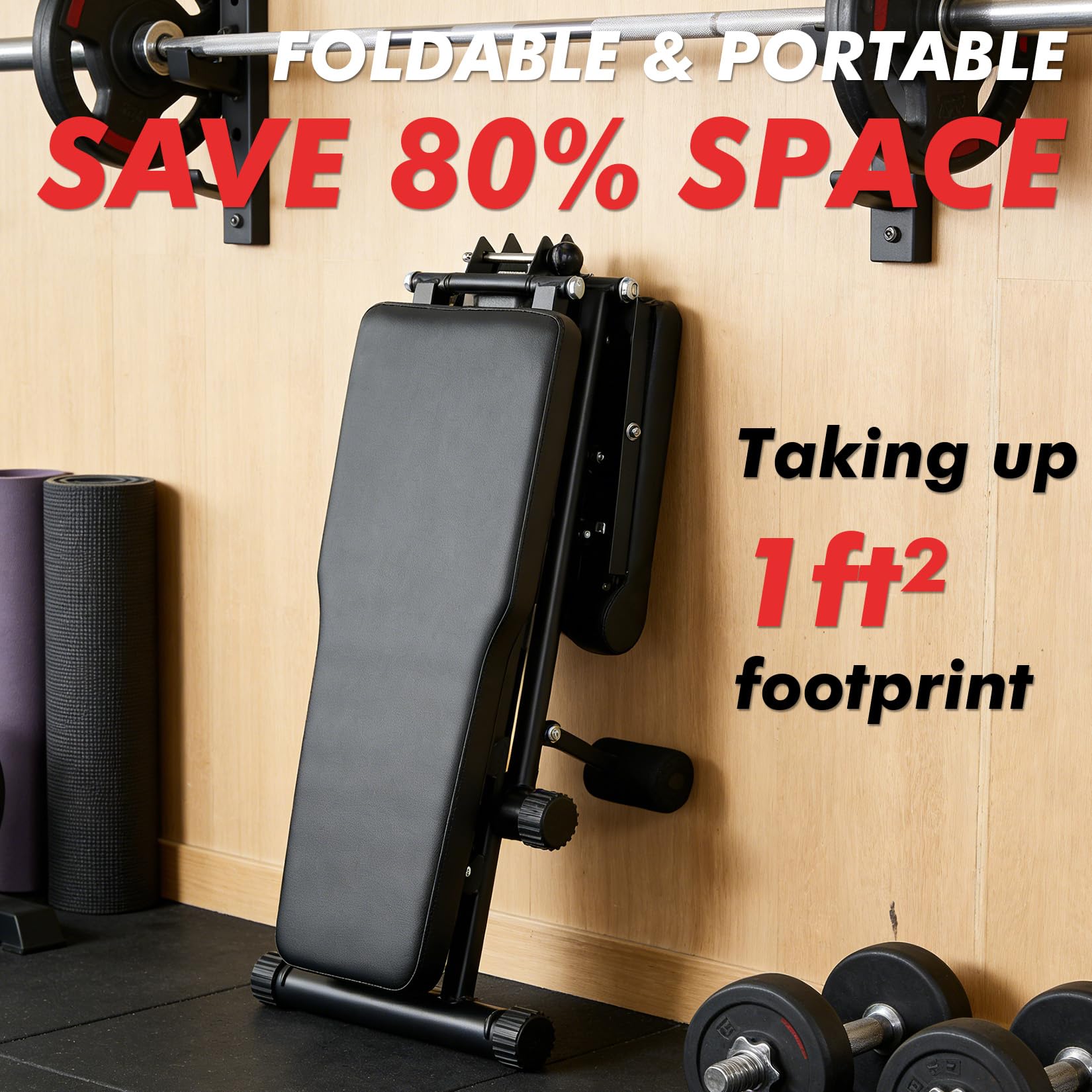 Garvee Banco de musculación ajustable plegable de 8 posiciones – Soporte para piernas y atril bíceps – Alimentación 200 kg – Entrenamiento completo en casa – Ahorro de espacio – Color negro