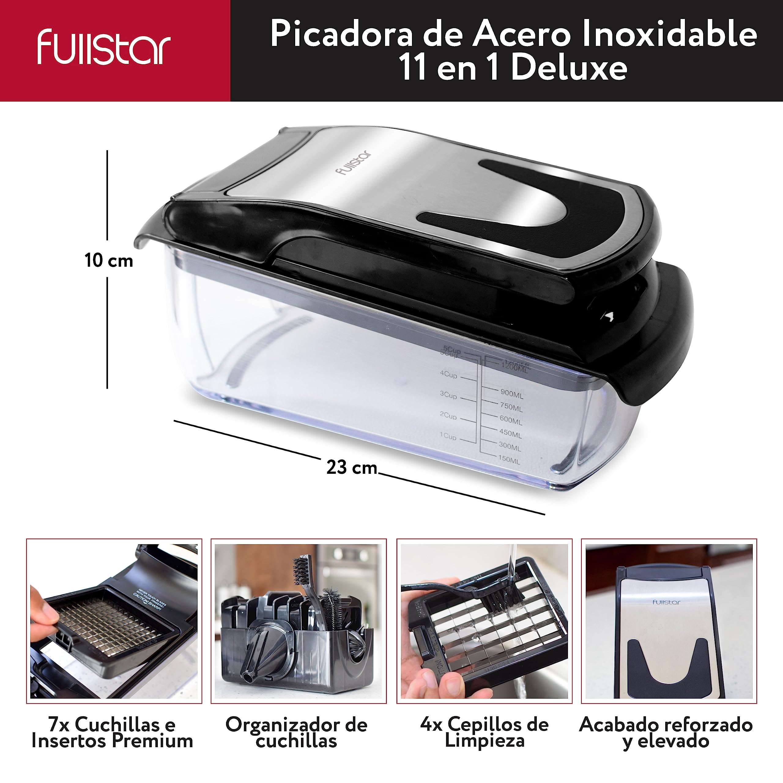 Fullstar Multifuncional Cortador de Verdura y Espiralizador - Picador de Verduras Manual para Cebolla Pepino Patatas Fritas Frutas - Gadgets y Accesorios de Cocina (PRO 9-en-1, Negro) — view 2