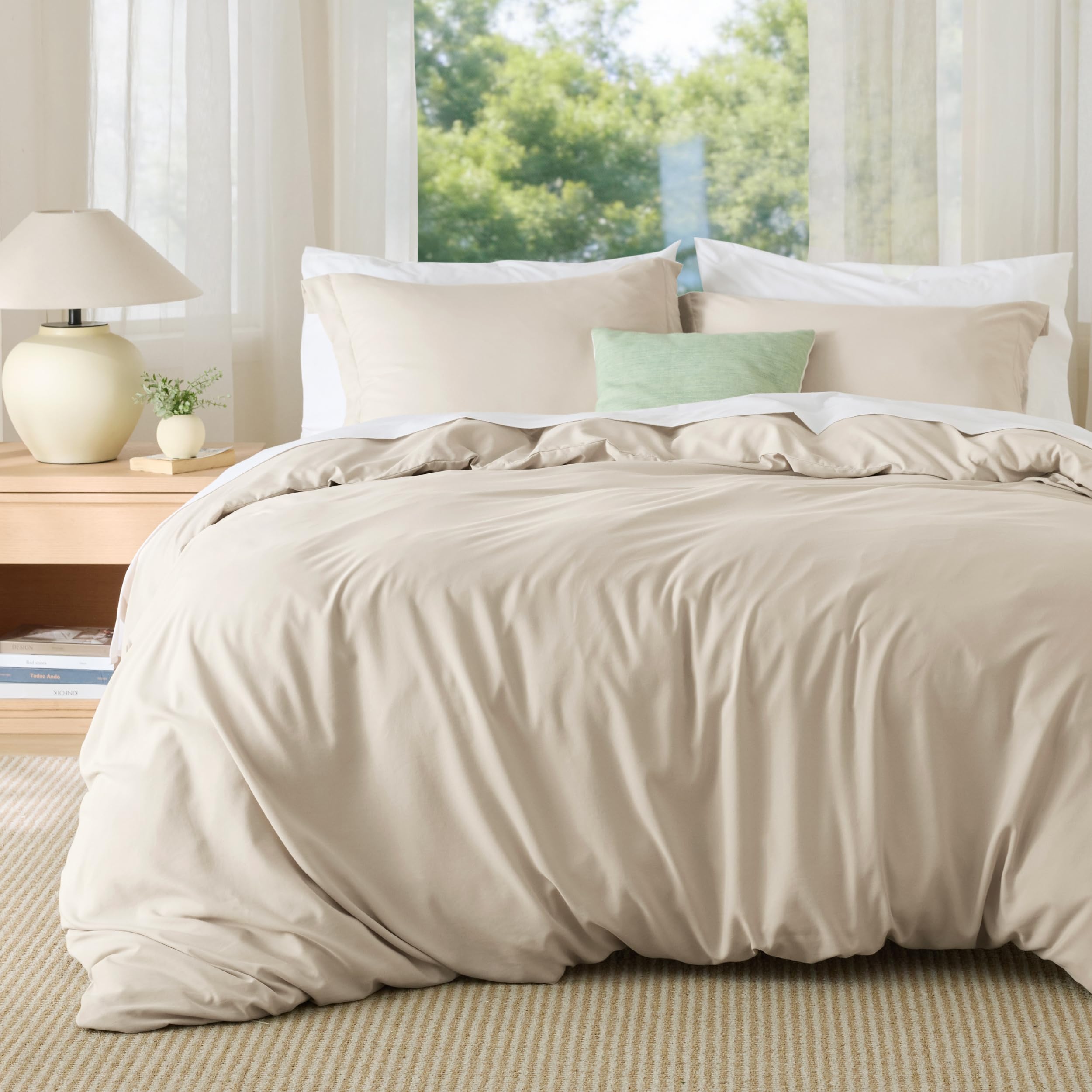 bedsure duvet cover king size, soft double brushed bedding set,, beige | for kids & adults, 104"x90" comforter cover, hotel luxury, all season, breathable, easy care, lightweight, zipper closure