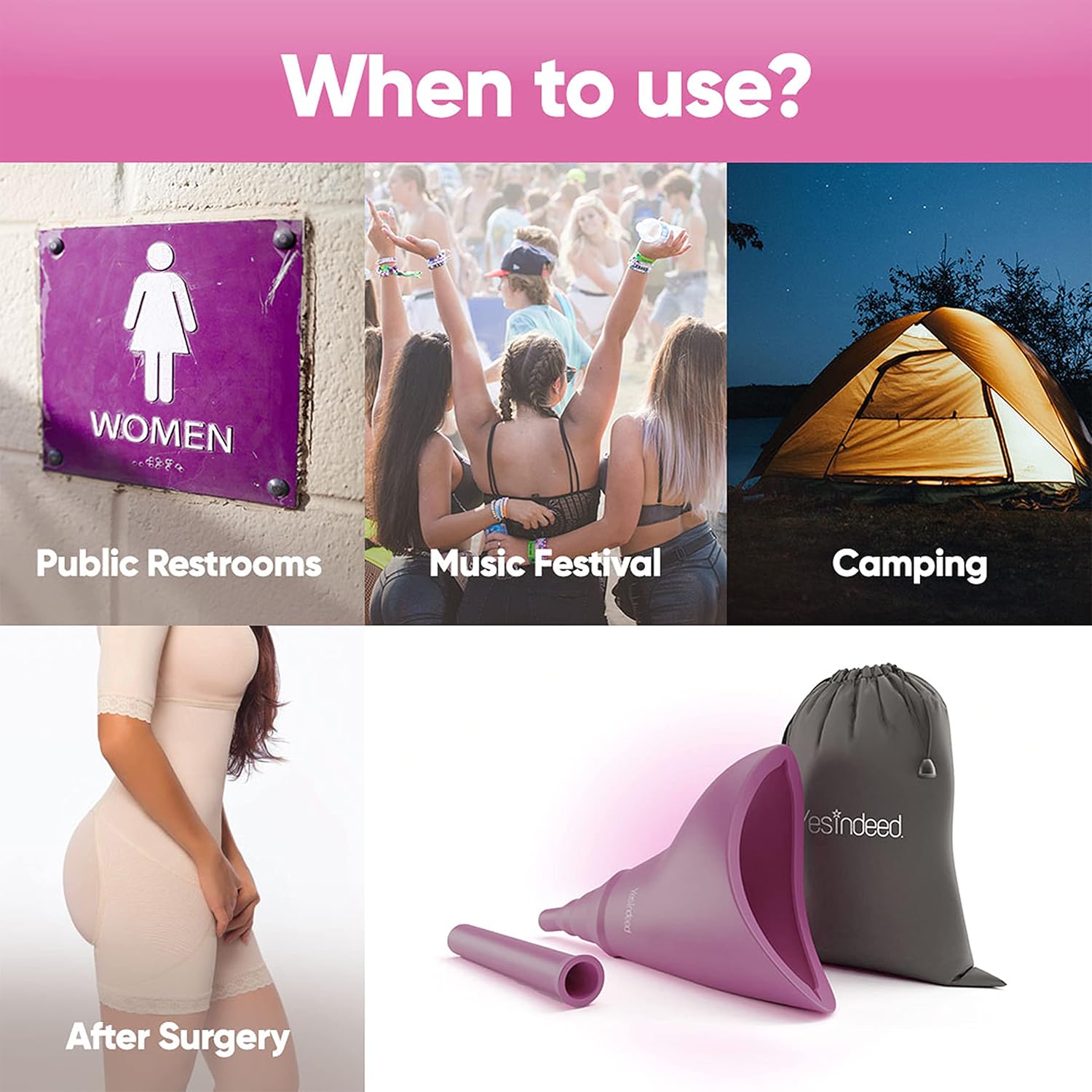 The Original YESINDEED Female Urination Device Silicone Funnel Urine Portable Urinal for Women Standing Up to Pee Reusable Easy to Clean, for After Surgery, Outdoor Activities +Extension Tube (Lilac) : Health & Household