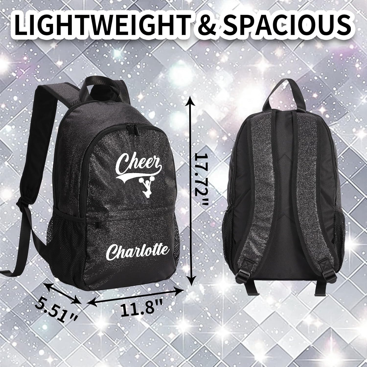 Custom Glitter Cheer Bag Backpack for Cheerleader Personalized Embroidered Name Cheer Sequins Backpack Bag, Cheer Coach - Image 3