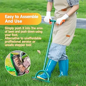 Fologtoo Lawn Aerator Spikes Aerating Tool, Manual Yard Aerator Tools 12 Soil Spikes T Handle Pre Assembled Yard Aerators Lawn Yard Garden C52