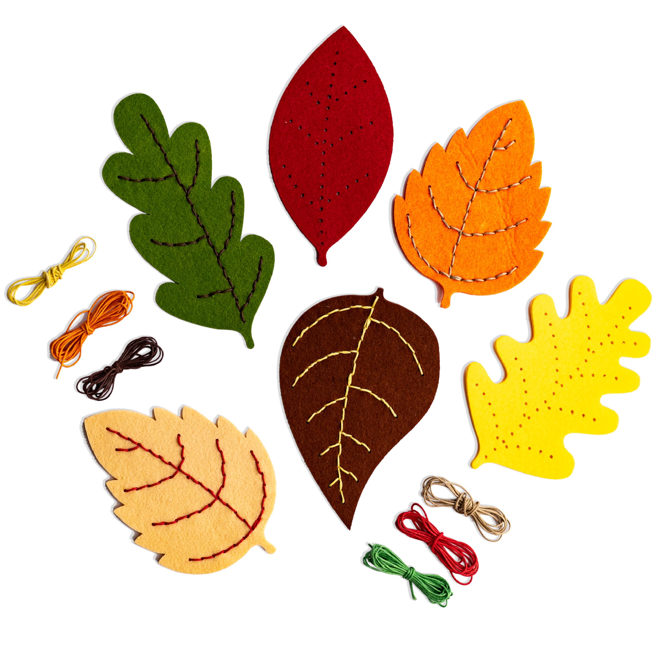 Papierdrachen Felt Leaves Craft Set for Threading - Autumn Decoration - Handmade for Young and Old - For Learning and Practising Fine Motor Skills