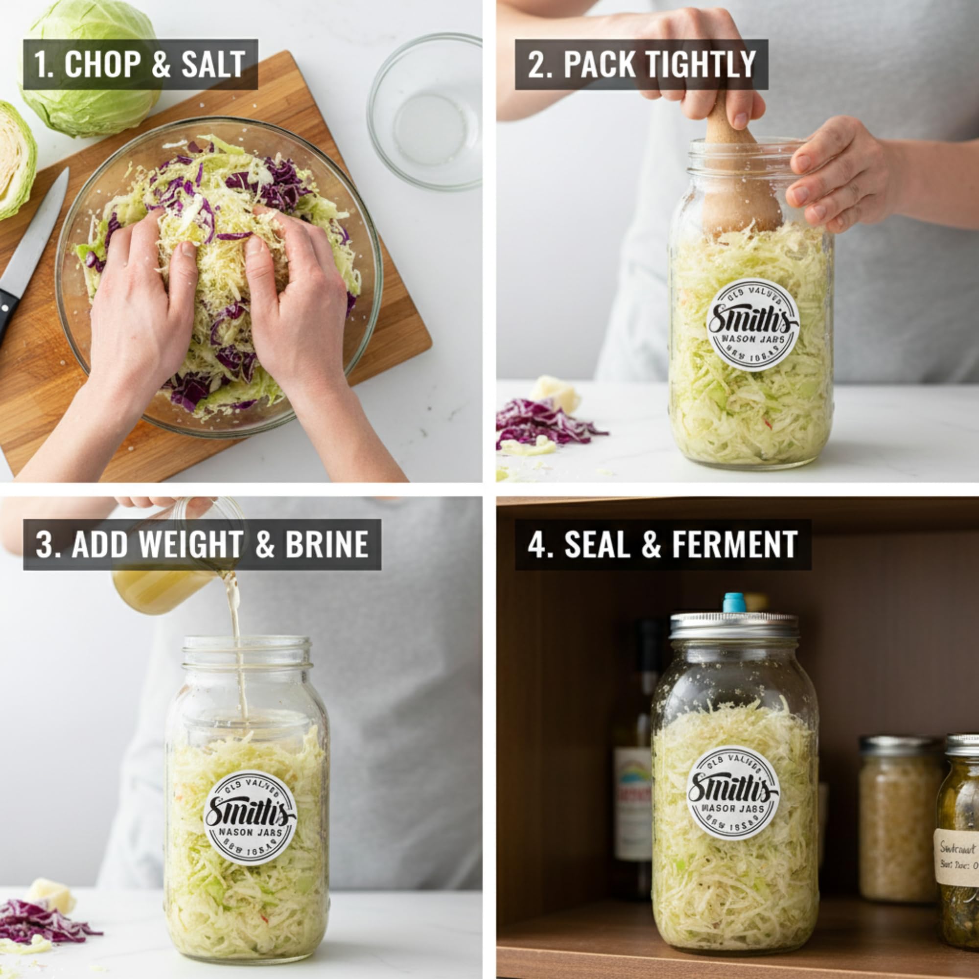 Smiths Mason Jars 2-pak fermentacyjnych słoików z przezroczystego szkła o pojemności 1 litra z pokrywkami, obciążnikami i dodatkowymi pokrywkami - idealne do przechowywania owsa, kimchi, pikli