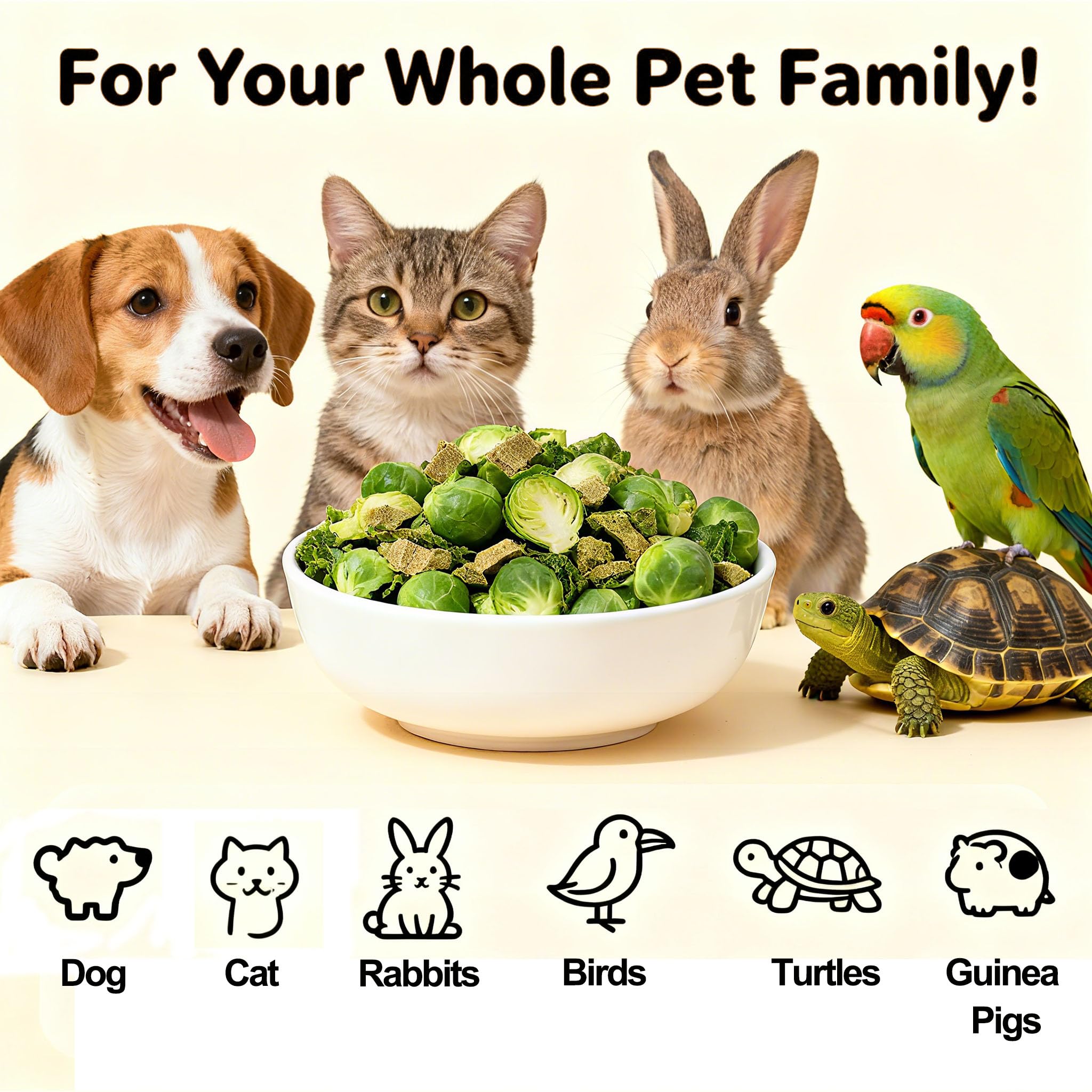 Cavoletti di Bruxelles Liofilizzati Naturali per Animali Domestici – Snack Monoingrediente, Ricco di Nutrienti e Basso in Calorie per Cani, Conigli, Uccelli, Tartarughe e Cavie 79g