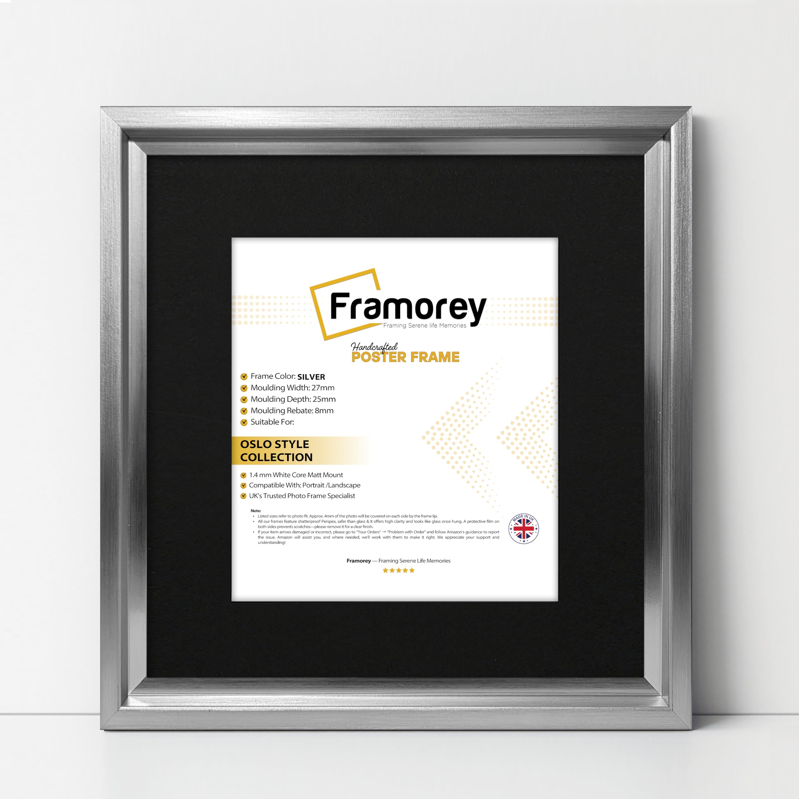 FRAMOREY Square Size Picture Frame, 12x12" Size Silver Photo Frame With 10x10" Size Black Mount, Oslo Style Wall Art Frames, Photo College Frame