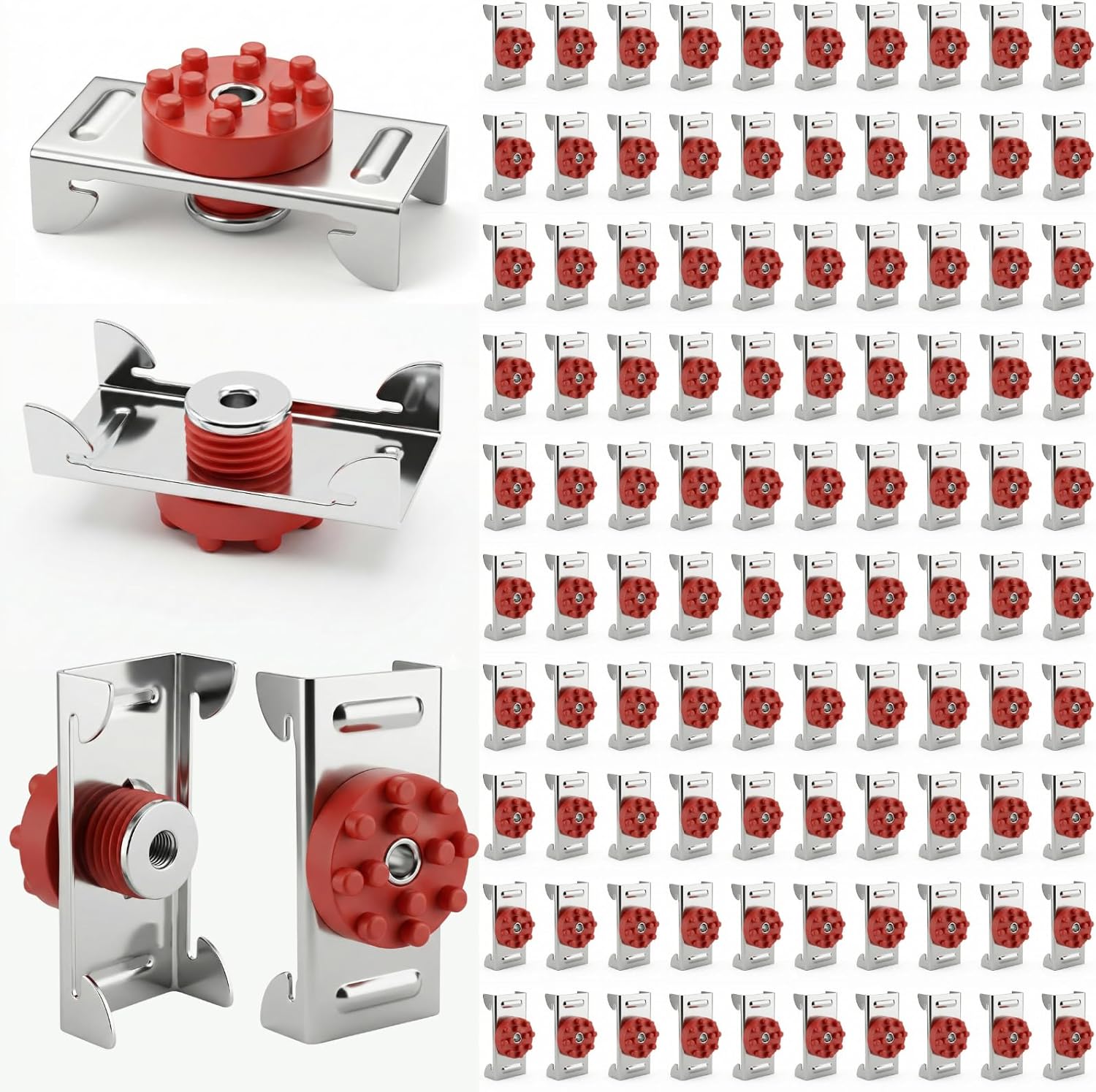 100-Pack Sound Isolation Clips for 7/8" Hat Channel, True 1.4" Wide Red EPDM Resilient Decoupling Brackets for Drywall Acoustic Soundproofing, Heavy Duty Studio Ceiling & Wall Mounts