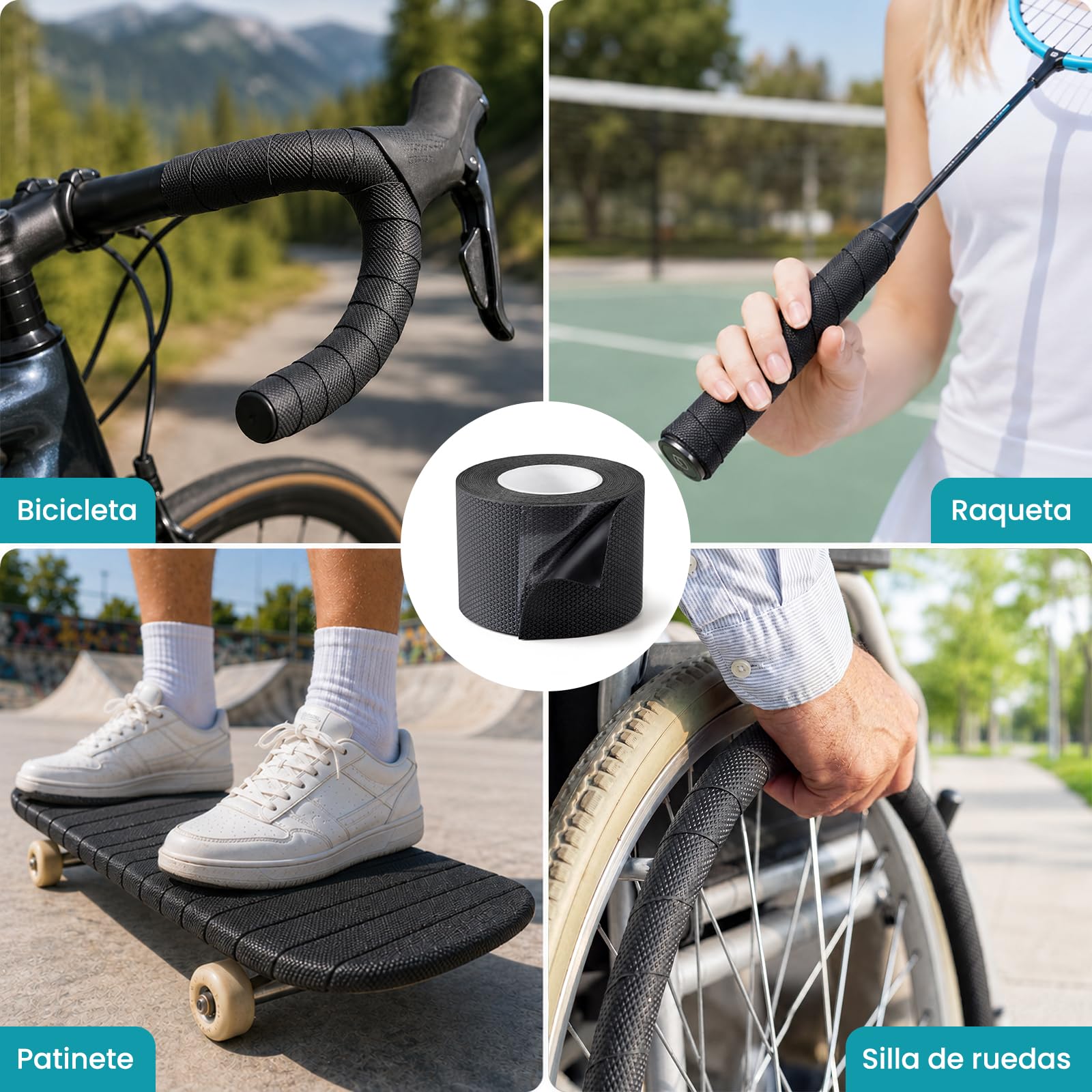 Cinta Antideslizante de Goma, Grip Tape No Abrasiva, Fuerte Adhesivo, Resistente al Agua, Flexible y Fácil de Cortar para Manos, Herramientas y Equipos, 10 cm x 5 m, Negro
