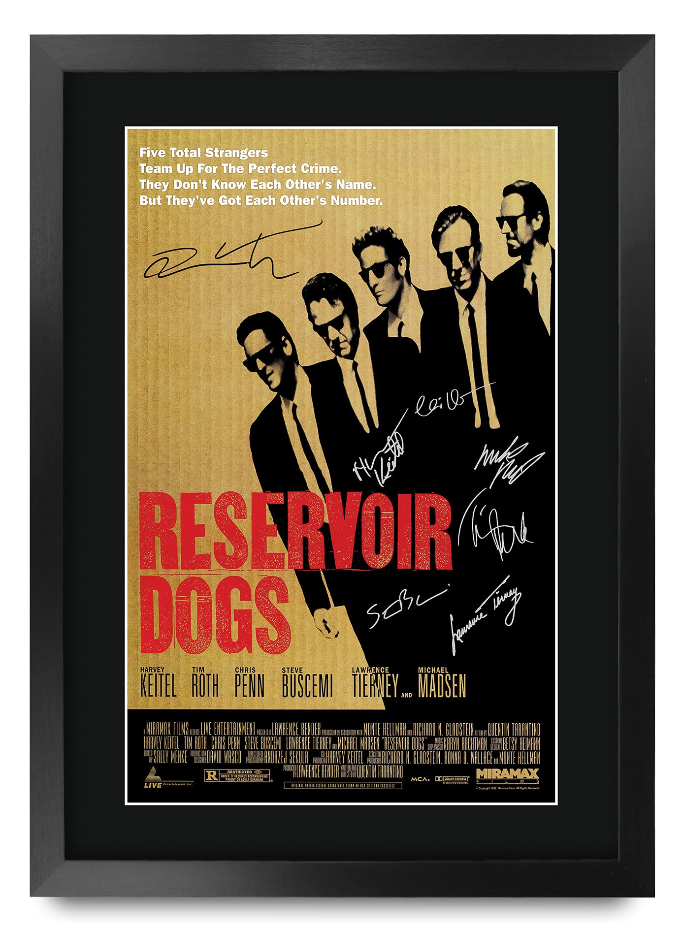 HWC Trading Reservoir Dogs Geschenke Geduckter Poster Signiertes Autogramm Foto für Fans von Film Memorabilien - A3 Gerahmt