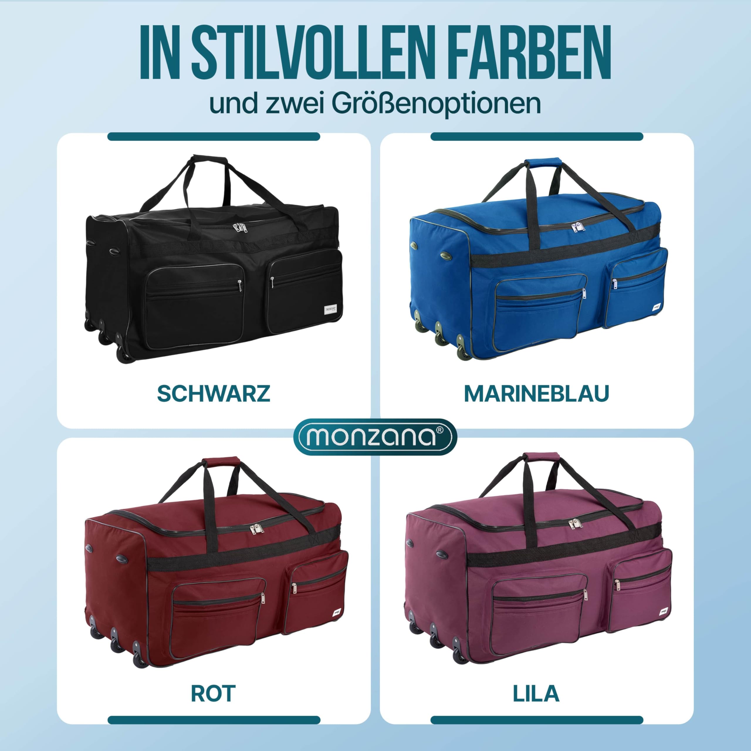 MONZANA® Sac de Voyage Trolley 160L 85x43x44cm Roulettes Poignée télescopique Grand Bagage Souple