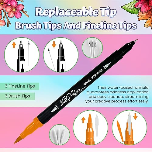 Miniatura 7 de Rotuladores artísticos de doble punta, 80 colores brillantes únicos, tinta a base de agua, punta fina y punta de pincel para amantes de las artes,