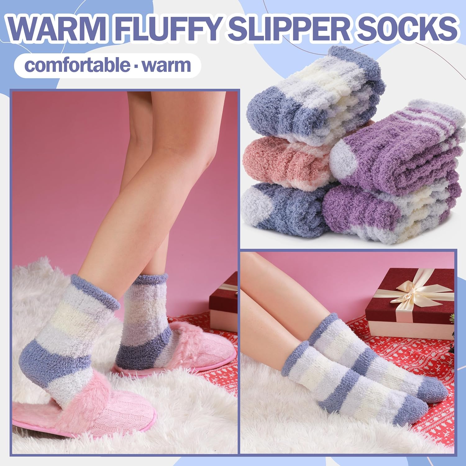 ANTSANG Womens Fuzzy Socks Fluffy Slipper Cozy Cabin Winter Soft Fleece Warm Comfy Thick Christmas Gift Socks - Image 3