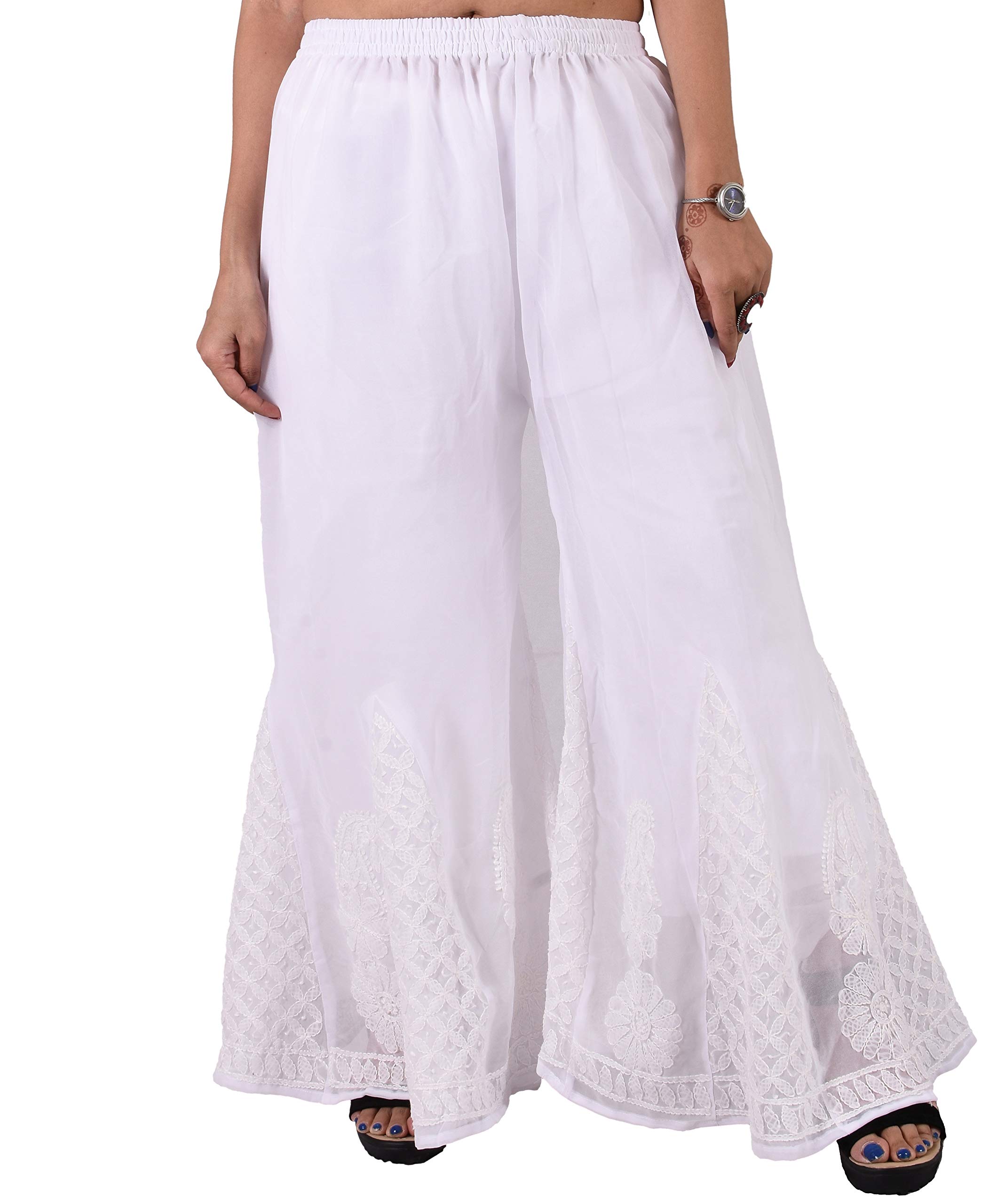 lavangi Women Lucknow Chikankari Hand Embroidered Chifffon Palazzo/Sharara (Free Size)-picture-28