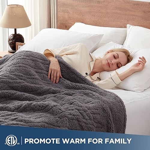 Miniatura 3 de Westinghouse Manta eléctrica tamaño King, manta térmica de felpa suave Sherpa con 10 niveles de calefacción y 1-12 horas de apagado automático,