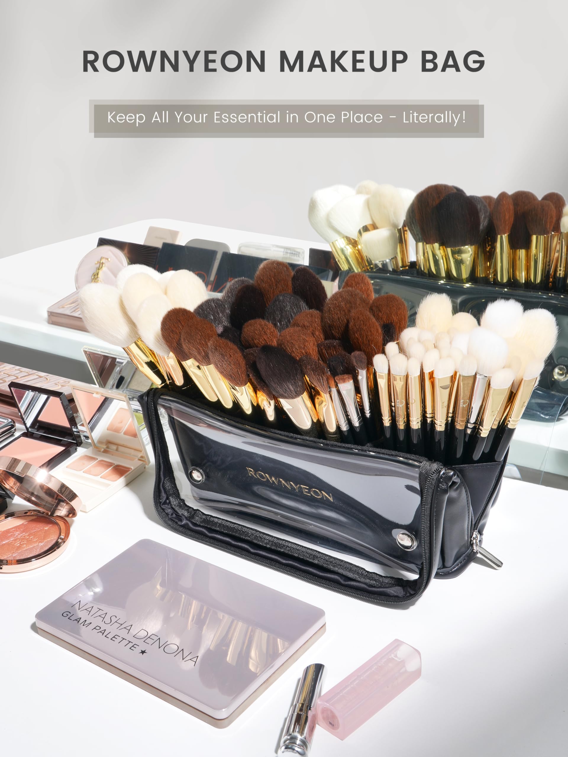 ROWNYEON - Borsa per pennelli da trucco, ad alta capacità, con supporto verticale per pennelli da trucco, borsa da viaggio professionale, organizer per artisti, grande custodia per trucchi con