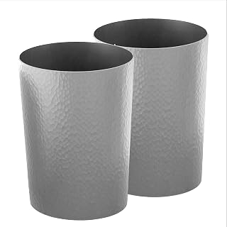 Bath Bliss Hammered Design Waste Bin | 2 Pack | Round Open Top | 10 Liter | Bathroom Trash Can | Kitchen | Office | Bedroom | Textured Plastic | Wastebasket | Silver