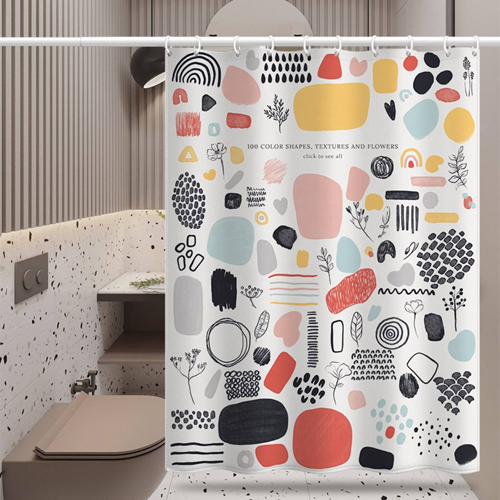 Rideau de douche anti-moisissure imperméable en polyester à motif plantes