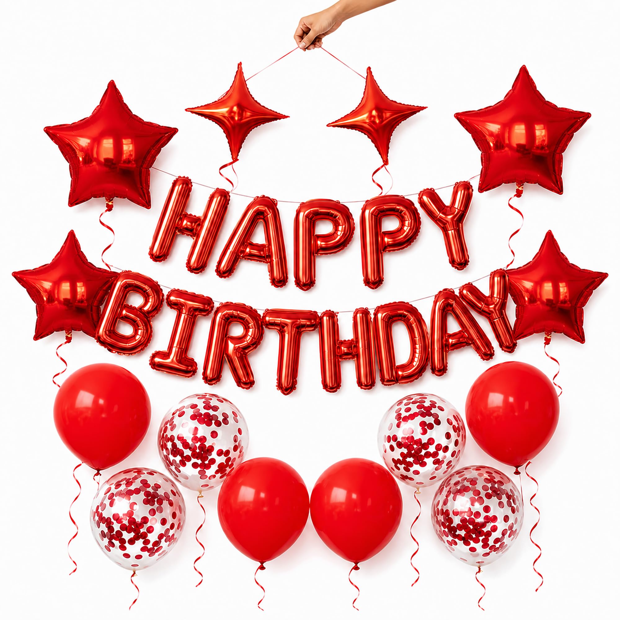 Red Happy Birthday Balloon Banner, 27Pcs Red Birthday Decorations Set