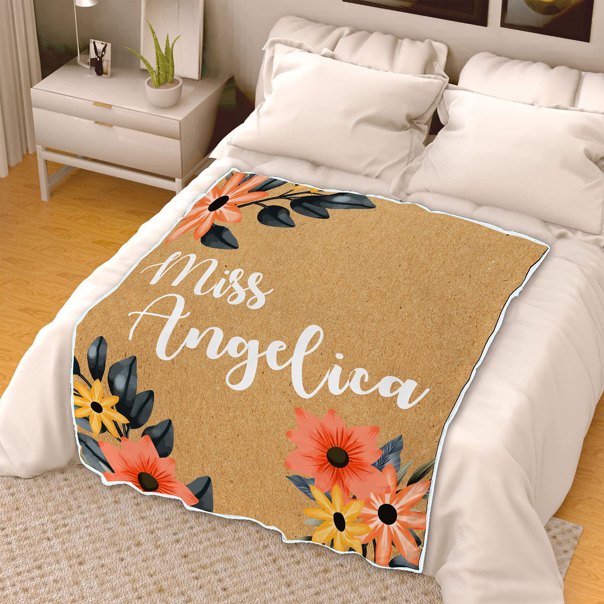 Manta con nombre personalizado, manta floral personalizada, manta de flores con nombre, manta personalizada para regalo, regalo de cumpleaños, manta con nombre, regalo para ella, manta floral de forro