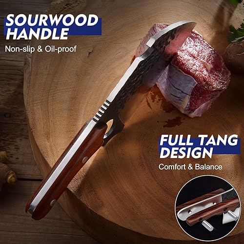 Miniatura 5 de Juego de 2 cuchillos de carnicero - Cuchillo Clvear de carne y cuchillo táctico para cortar carne forjada a mano para el hogar, cocinar al aire