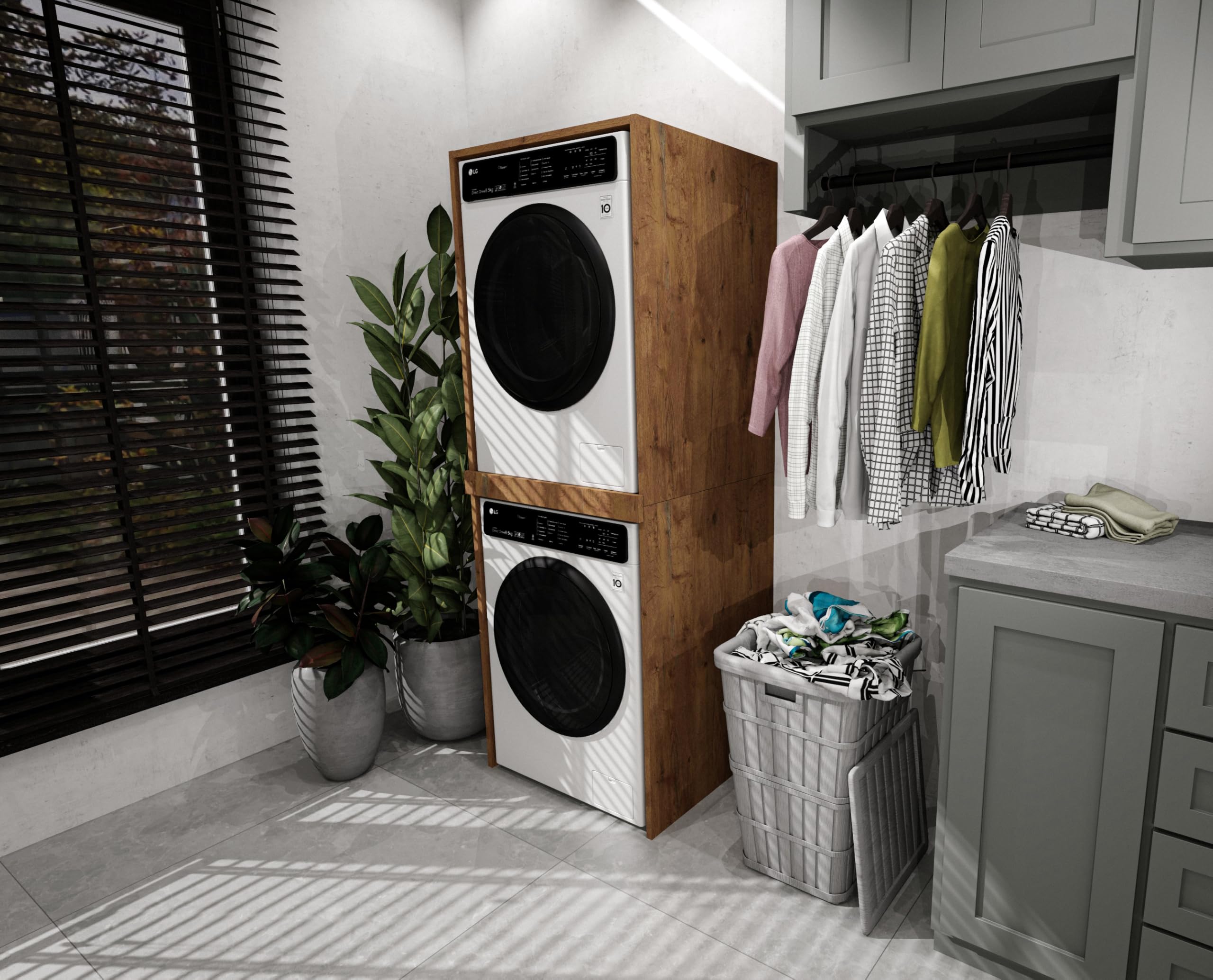 CraftPAK Torre de Lavado - Armario para Lavadora y Secadora | Mueble para Lavadora para lavadero - tamaño 66x180x65 cm marrón