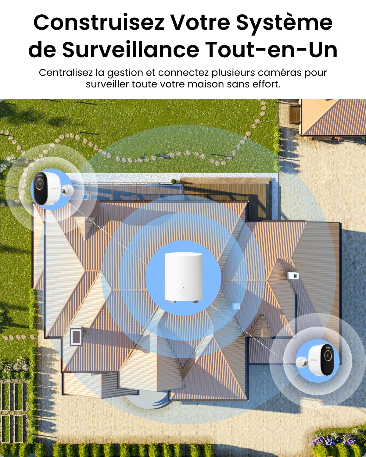 Reolink 4K Kit Camera Exterieur Solaire, Détection IA, Home Hub Mini