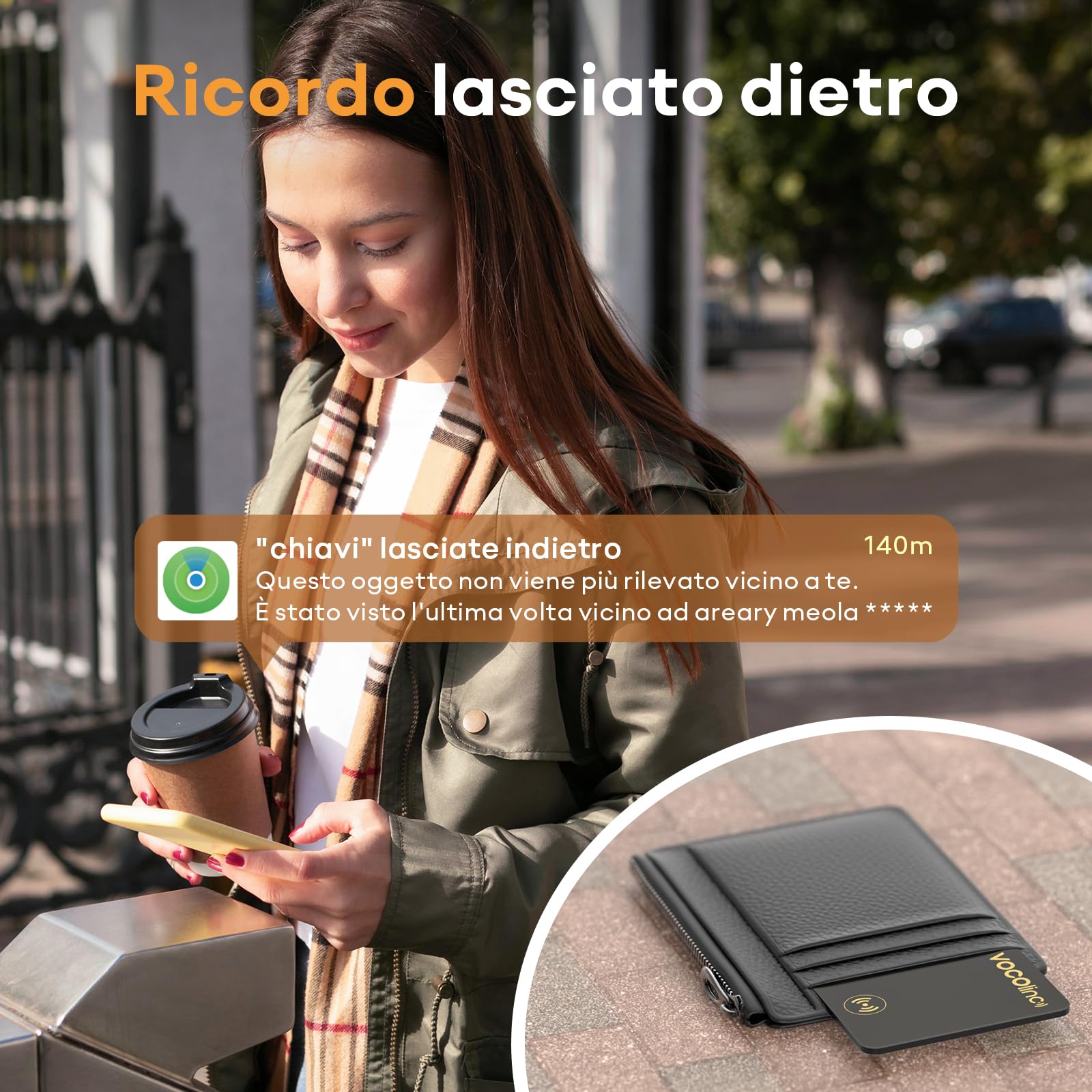 VOCOlinc Smart Air Tag Card Bluetooth, Wallet Tracker Thin 1.6mm Compatibile con Apple Dov’è (solo iOS, NON per Android), Localizzatore Portafogli Trova Oggetto per Bagaglio/Valigia/Passaporti, Nero