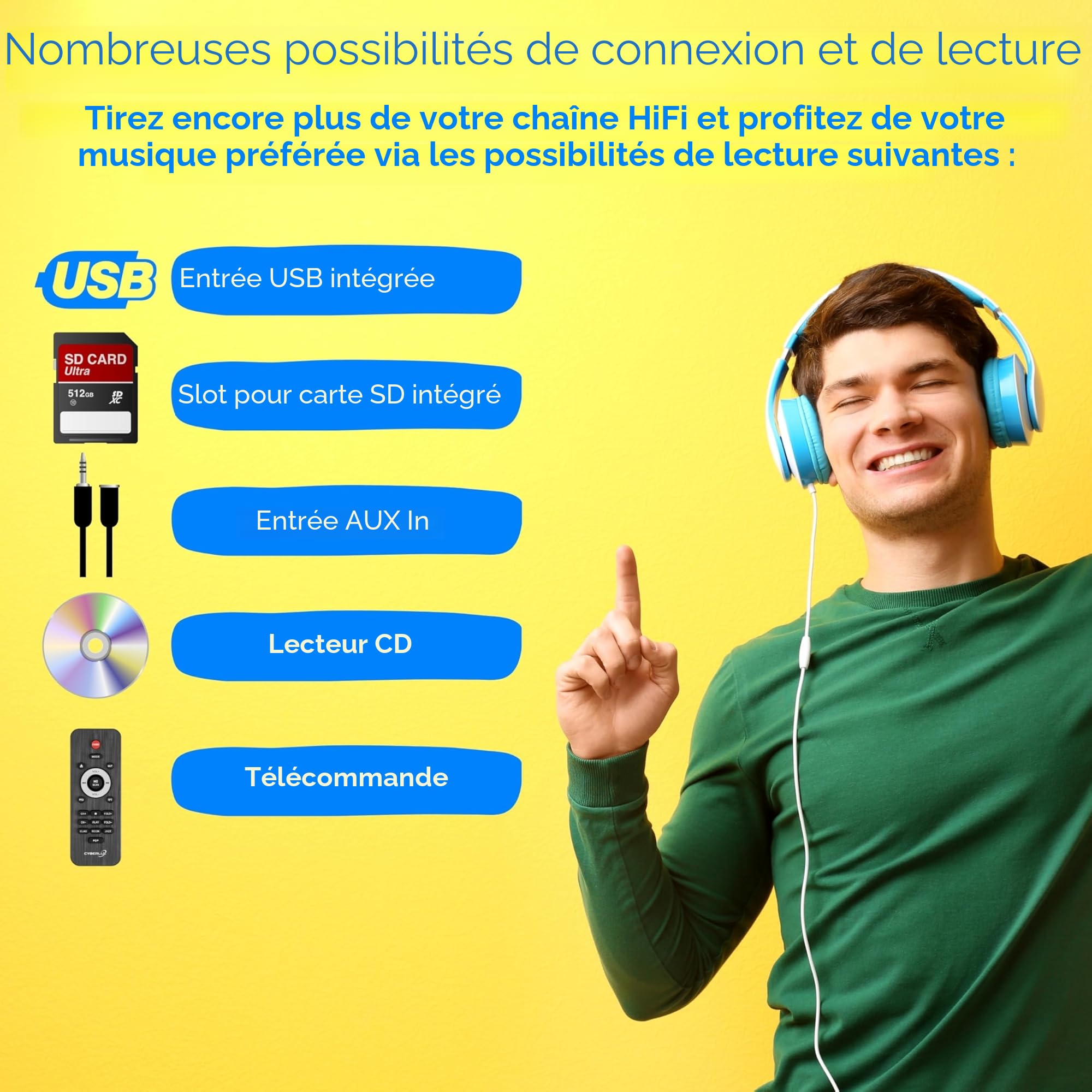 Système compact HiFi stéréo Bluetooth | Mini chaîne CD USB AUX FM 30 mémoires LED
