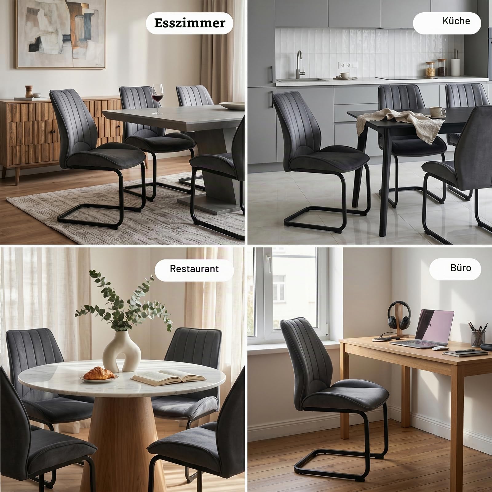 JIEXI Esszimmerstühle 6er Set Freischwinger Küchenstuhl mit Rückenlehne, Stühle für Esszimmer, Stuhl Wohnzimmerstuhl für Esszimmer,Küche,Wohnzimmer,Restaurant,Konferenzraum, 150kg Belastbar