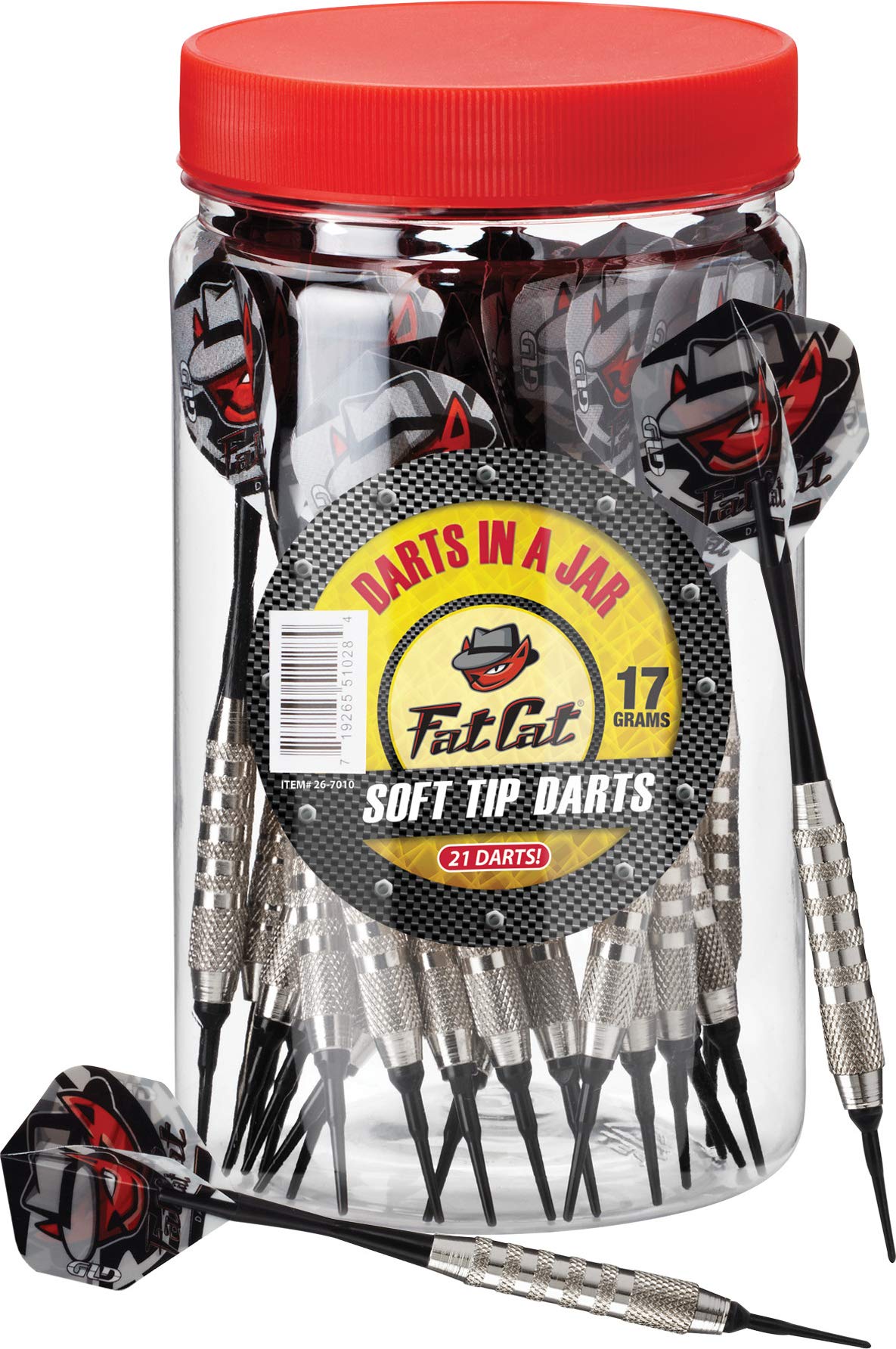 Fat Cat Darts in a Jar: Soft Tip Darts with Storage/Travel Container, 17 Grams (Pack of 21)