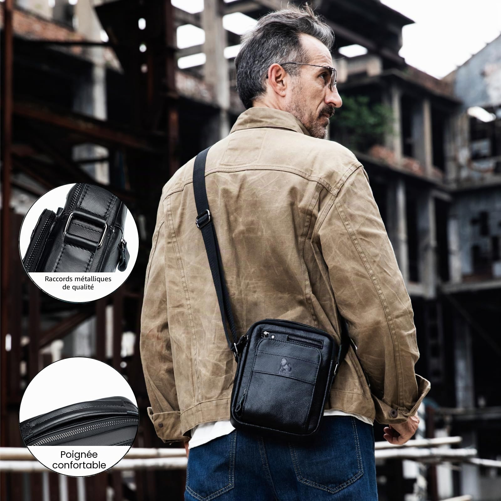 BAIGIO Sac à Bandoulière pour Hommes Petits Sacs en Cuir Vintage Sacs avec Poignée Sac à Main Pochette Besace pour Décontracté Affaires