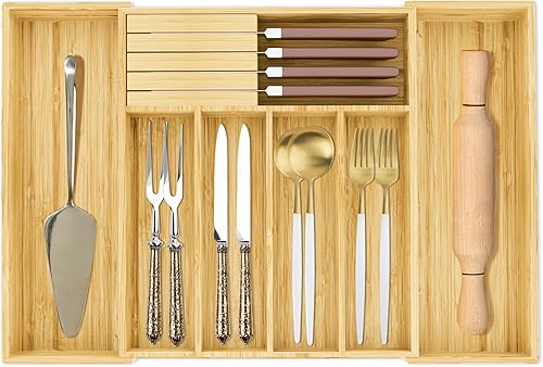 Mama Bear Kitchens - Organizador de cajones de utensilios de primera calidad  Construcción de bambú de calidad  Bloque de cuchillos extraíble  Fácil