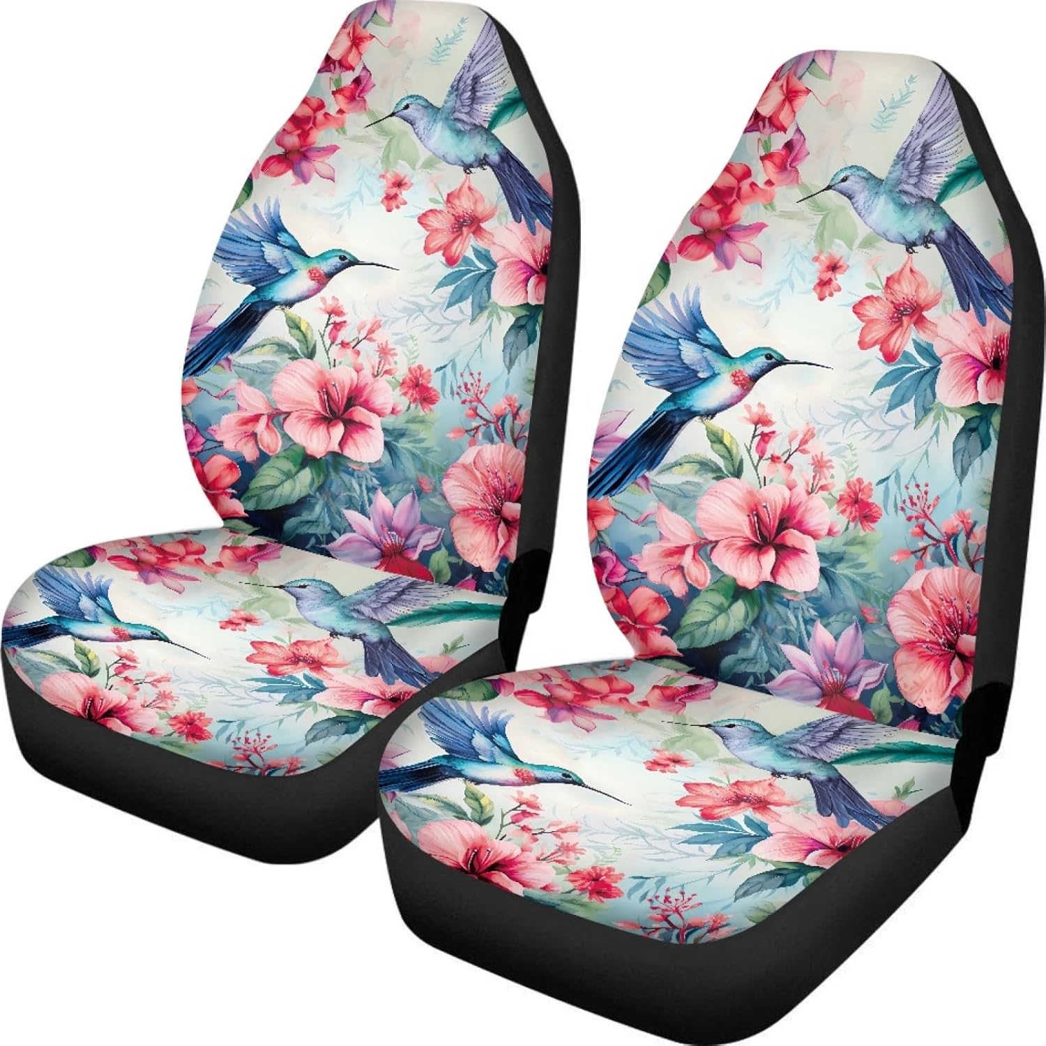 Forchrinse Hawaiian Hummingbird Pink Hibiscus Car Seat Cover for Women Front Seat Covers Breathable Stretchy Auto Seat Protector for Truck,SUV,Van