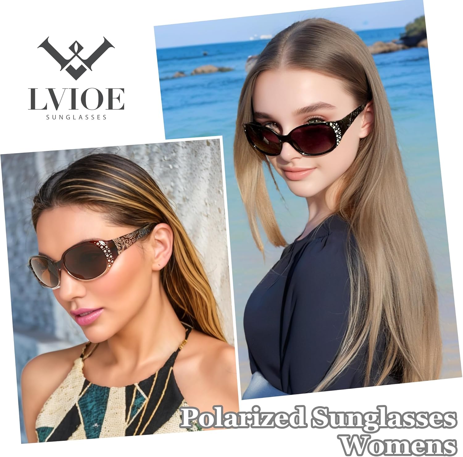LVIOE Polarized Sunglasses for Women, Rhinestone Wrap Around Sunglasses with UV Protection Lens LS008 - Image 2