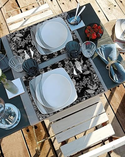 Miniatura 4 de Black Flower Table Placemats for Dining Table Set of 2,Cotton Linen Cloth Kitchen Place Mats with Pocket,Burlap SquareRectangleRoundOblong Holiday
