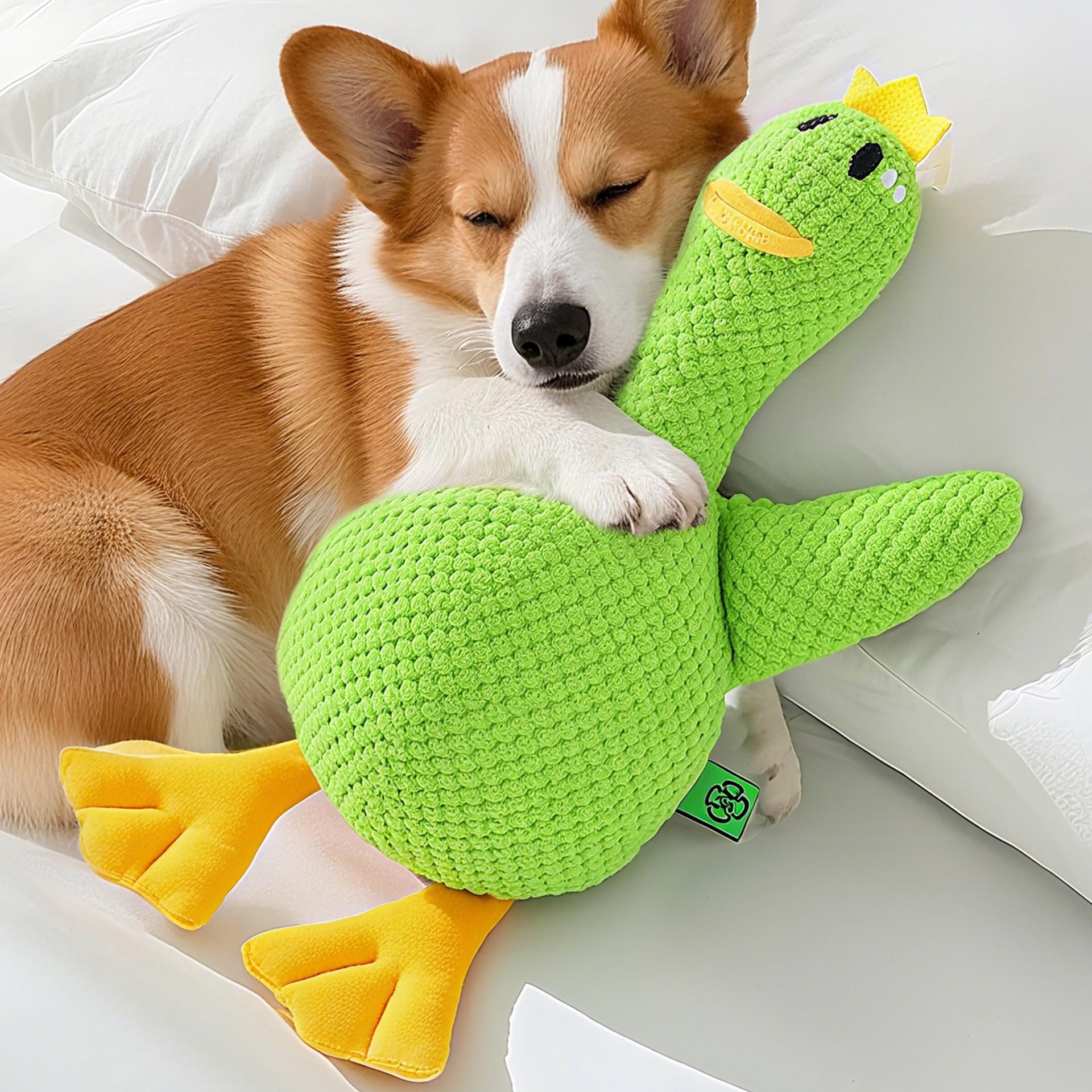 Speedy Panther Plush Duck Dog Toy for Large Dogs 40 cm Squeaky Toy for Small Medium Large Dogs Green