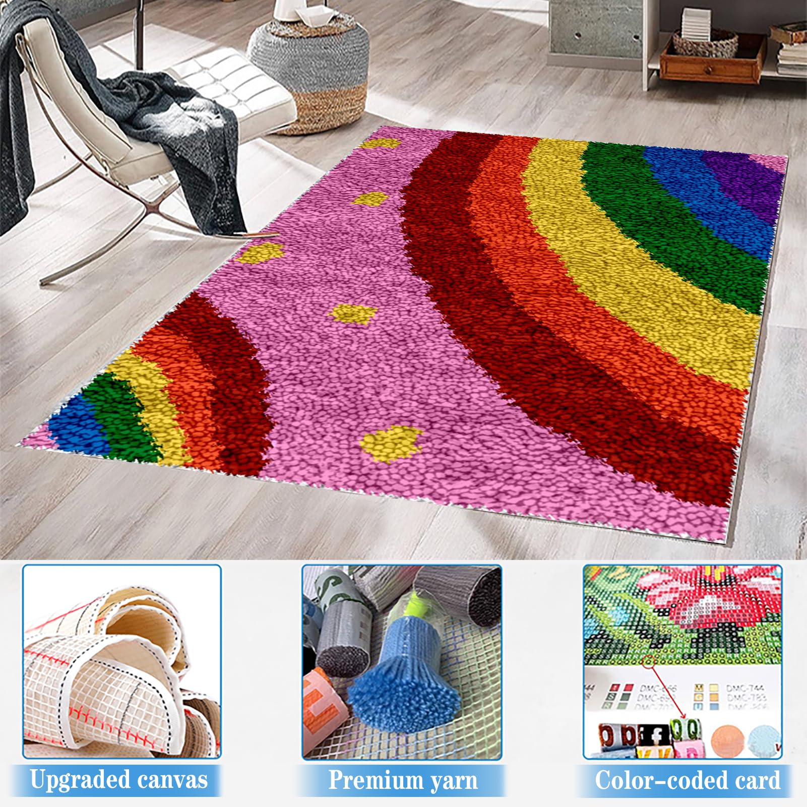 RxiBeFuw Knüpfteppich Set 38x52cm Leuchtturm - DIY Knüpfpackung Für Anfänger & Erwachsene