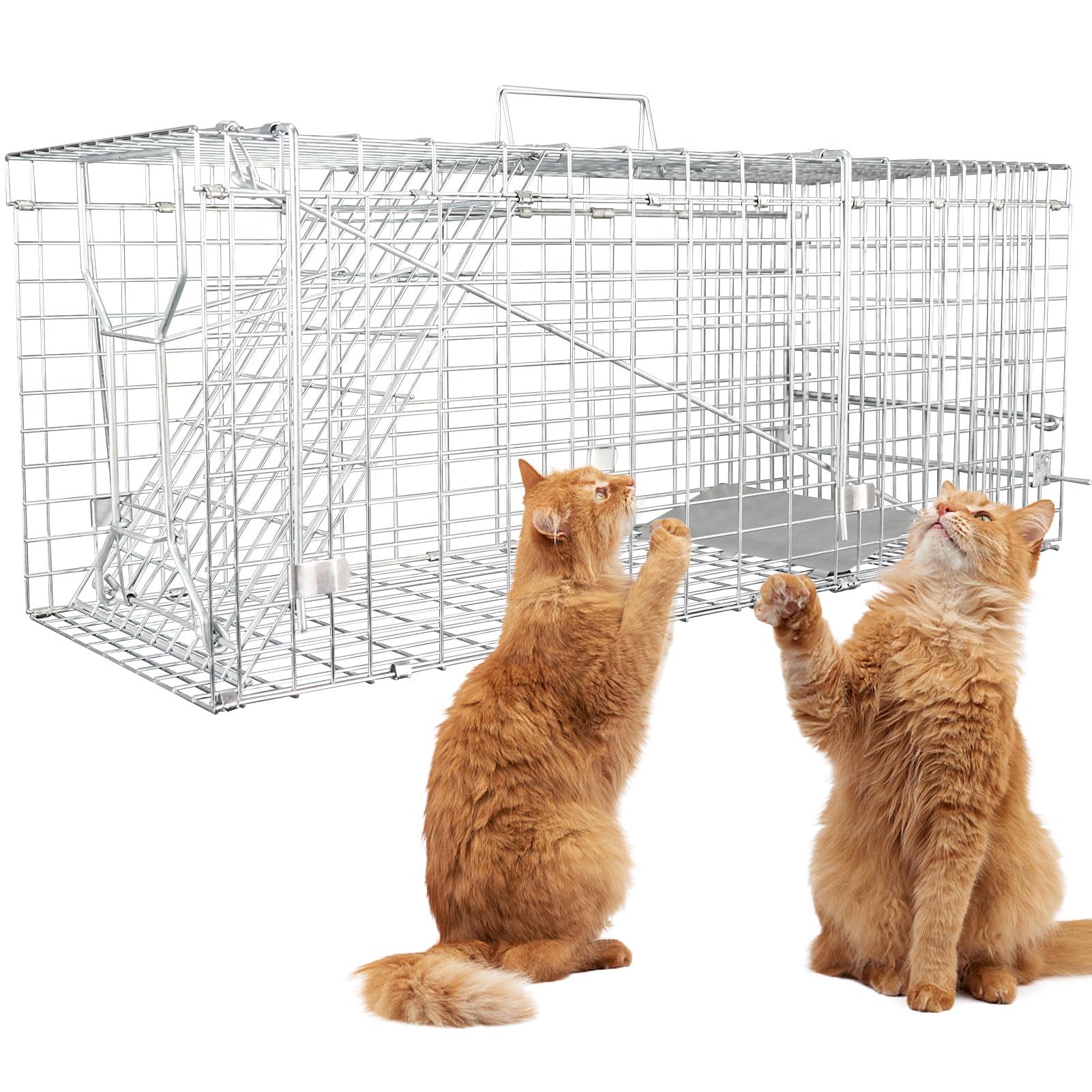 2023 Upgraded Reinforced Animal Traps,Rabbit Traps,33in Live Animal Cage for Squirrels,Stray Cats Trap, Live Traps for Raccoons, Stainless Steel Foldable with Pedal Triggers(33x12x13inch)