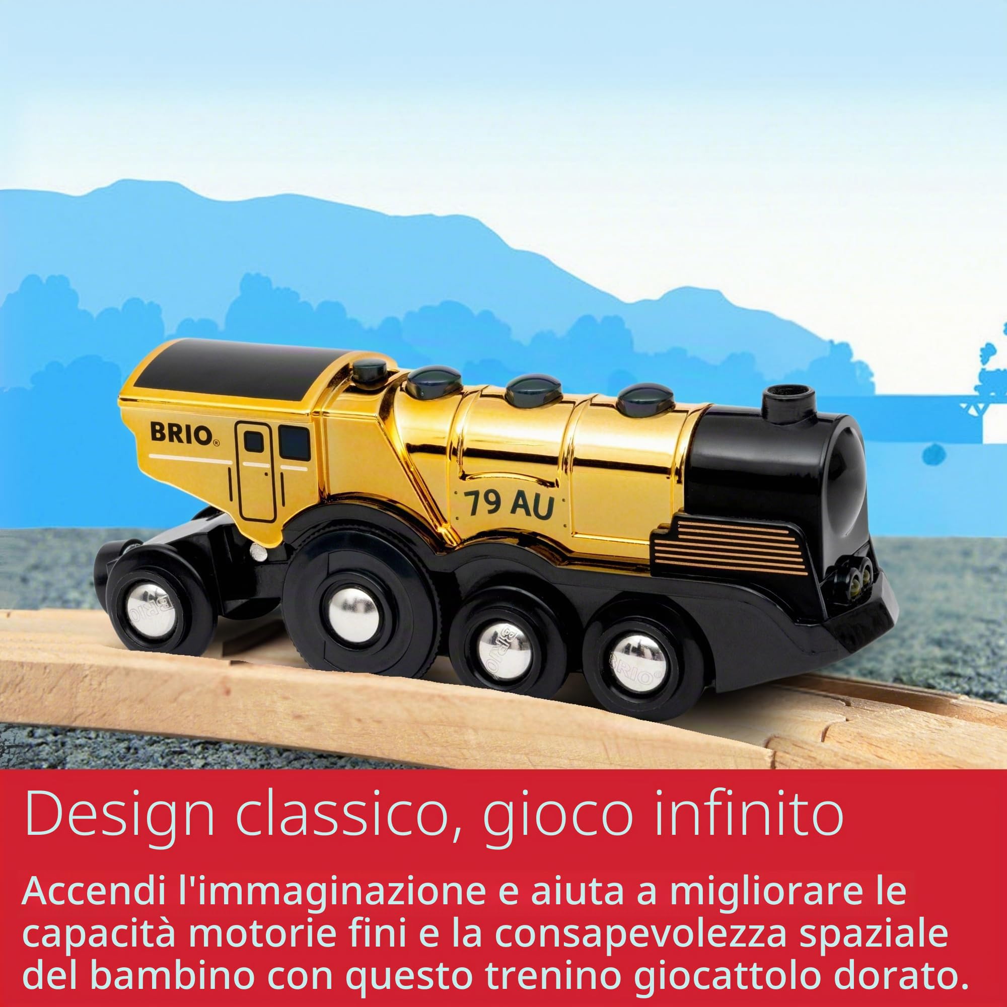 BRIO Grande Locomotiva Dorata con Azioni, Treni, Vagoni, Veicoli di BRIO Wolrd, Età Raccomandata 3+, Gioco per Bambini, ‎33630