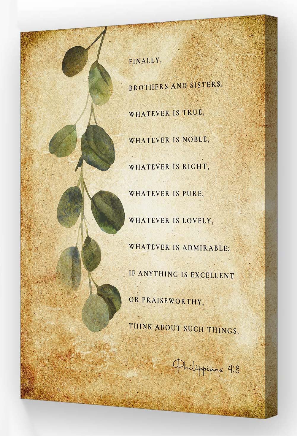 Jaesxxco Philippians 4 8 Bible Verse Canvas Wall Art Vintage Scripture Posters Religious Quote Wall Decorative Pictures Poster Nature Giclee Prints Unframed 8x10inch