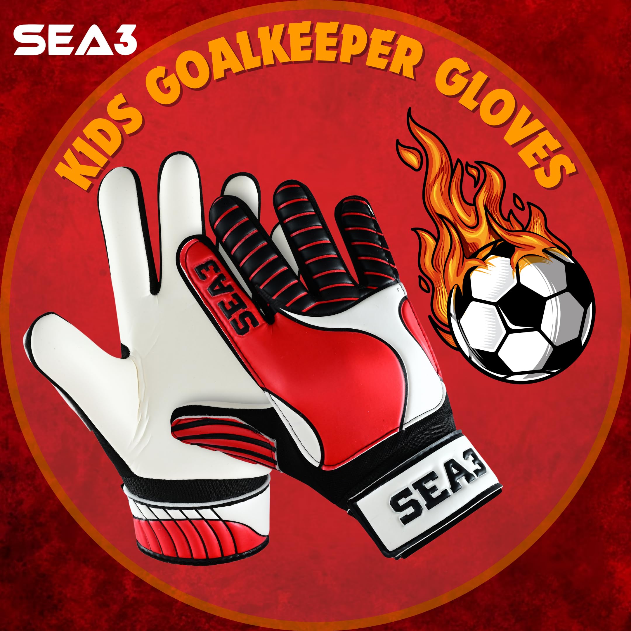 SEA3 Unisex Kids Boys Children's Junior Football Goalkeeper Sports Soccer Training Goalie Gloves, Red - Size 2: Age 4 to 5 Years - Image 3