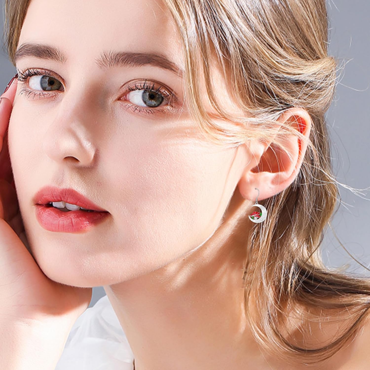 Moon Mushroom/Cat Mushroom/Moss Agate Mushroom Earrings for Women, Sterling Silver Drop Dangle Earrings for Women, Sterling Silver Jewelry Mushroom Earrings Gifts for Christmas Birthday - Image 5