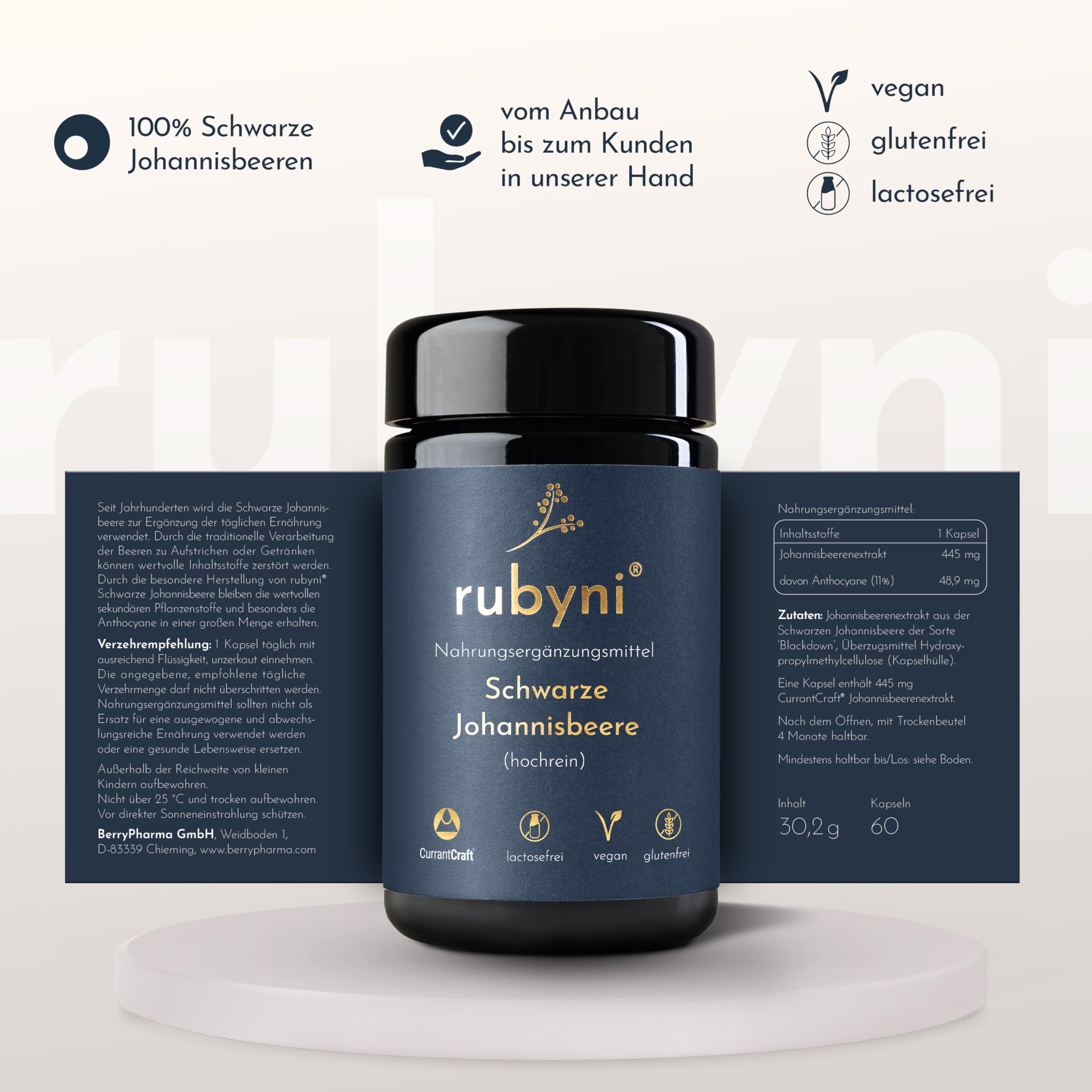 Schwarze Johannisbeere Kapseln - 60 Kapseln - 100% CurrantCraft | 445mg Johannisbeerenextrakt - Mit Anthocyanen & Polyphenolen - Vegan & ohne Zusätze - Beerenextrakte in konzentrierter Form