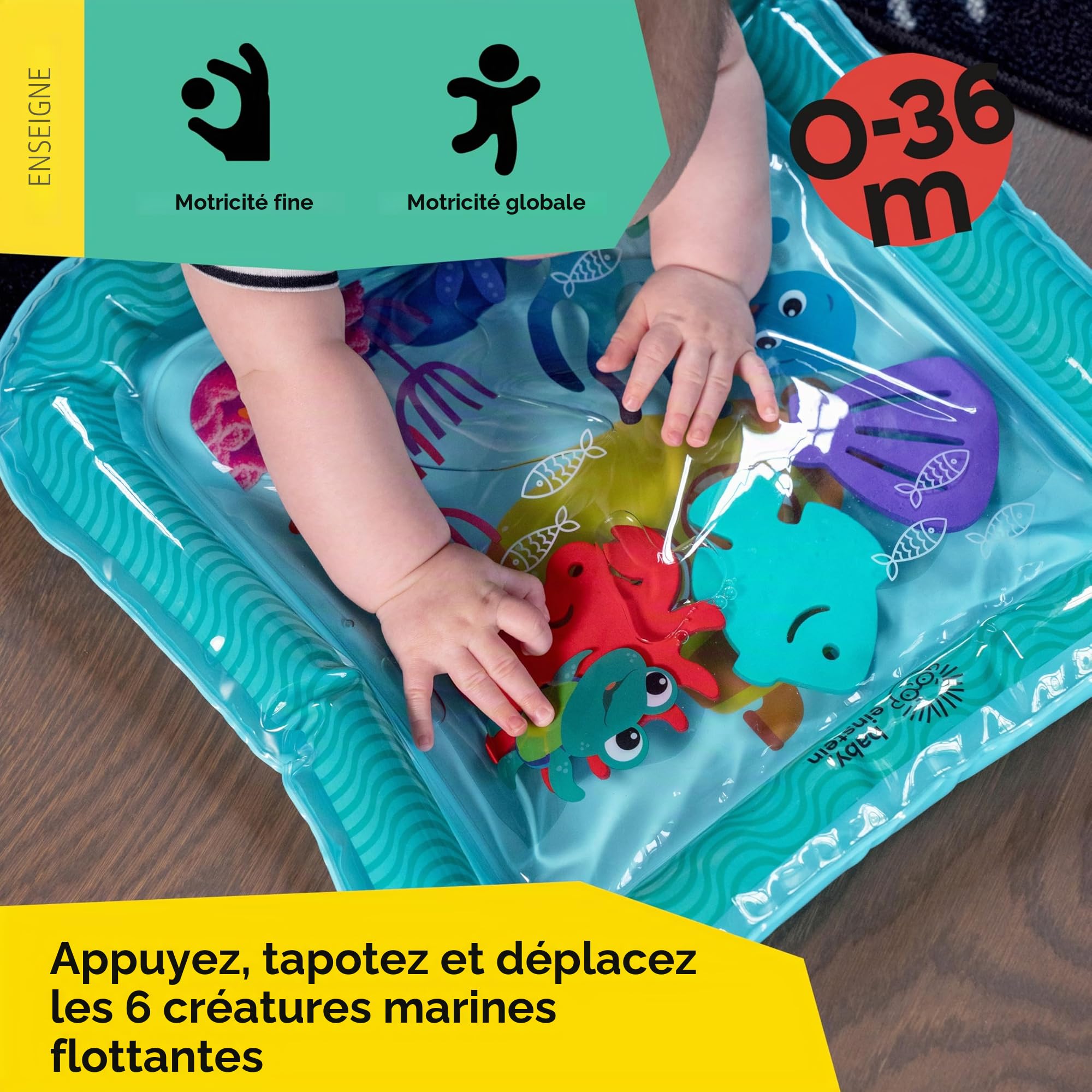 Baby Einstein Tapis d'eau Ocean Explorers Sensory Splash Water Mat pour Jeux à Plat Ventre ou Assis 0 à 36 Mois