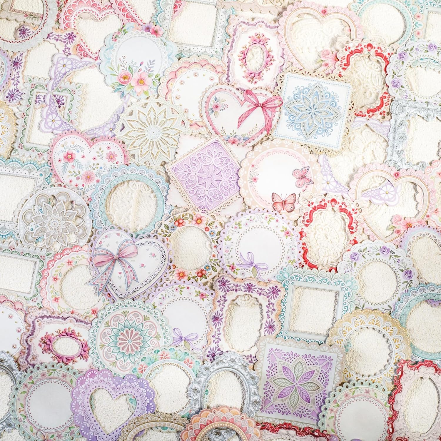 HASTHIP® 80pcs Lace Frame Scrapbook Stickers Set - 40 Styles Vintage Doily Border and Floral Frame Die Collage Papers Decorative Papers Journaling Supplies for Junk Journal Crafts Scrapbook-image-34