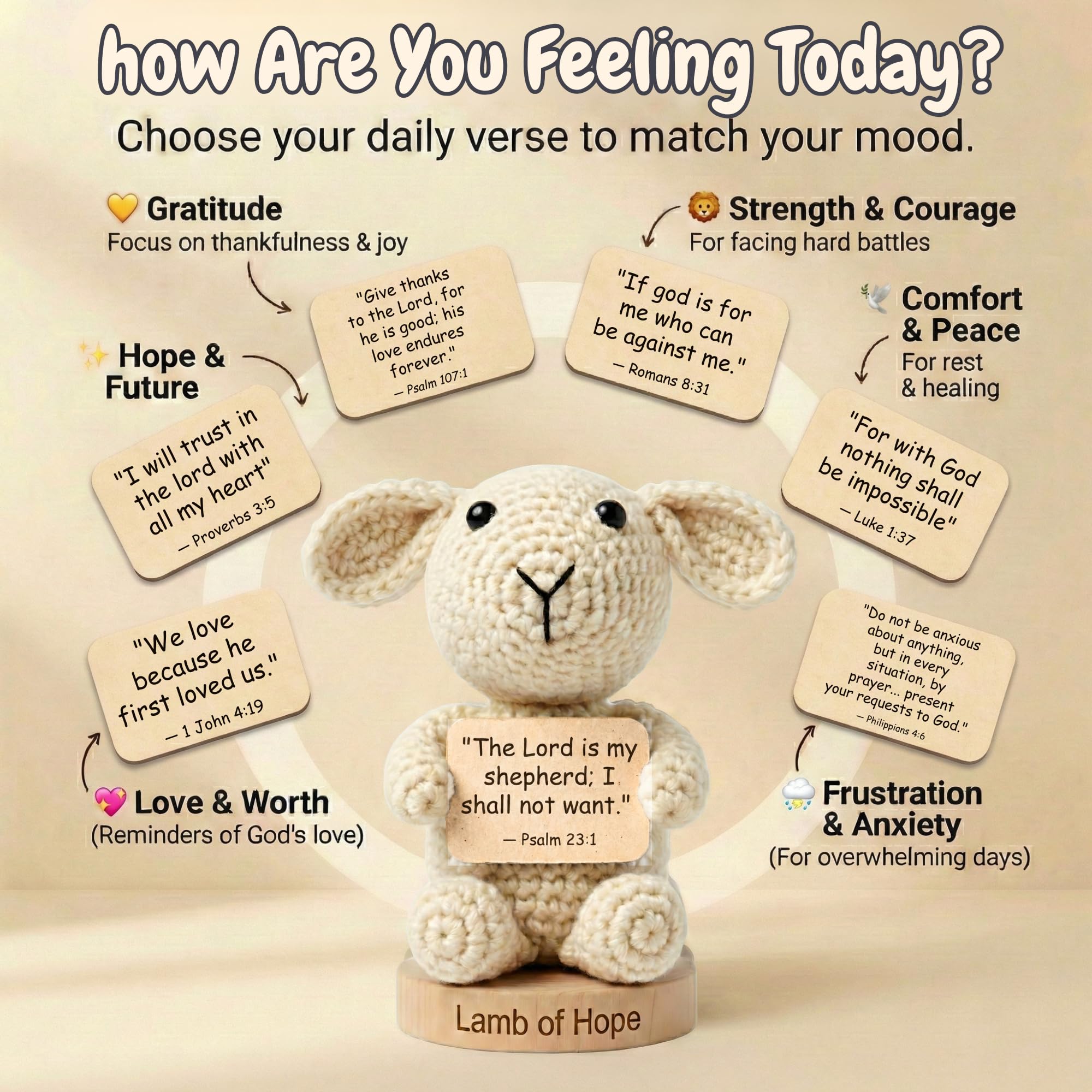 Christian Gifts for Women Men | 30 Empowering Bible Verses Prayer Cards by the Positive Crochet Lamb of Hope | Emotional Support Religious Confirmation Catholic Gift Idea for Mothers Day, Birthday - 4