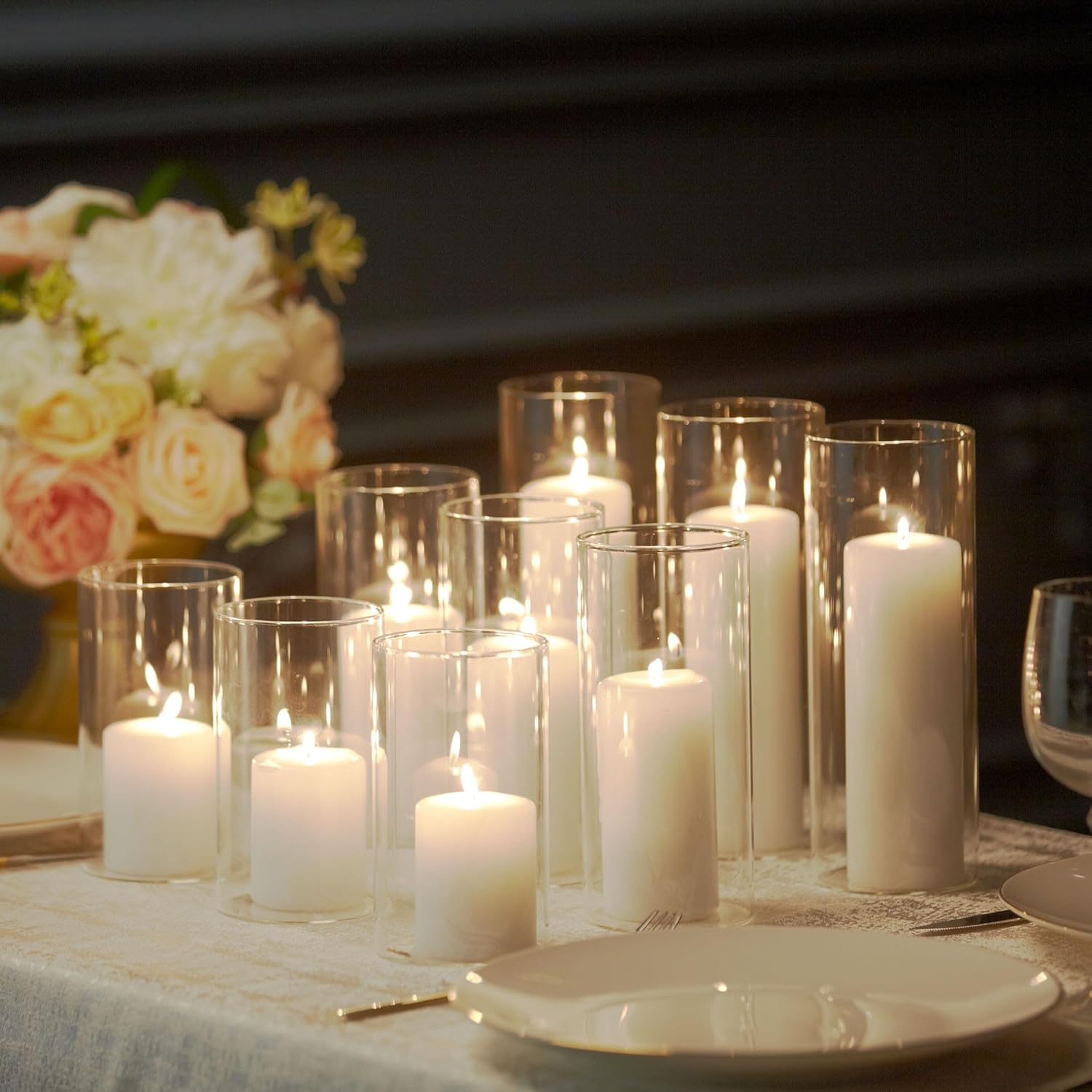 yummi Set of 12 Slim Pillars and Cylinder Vases - White