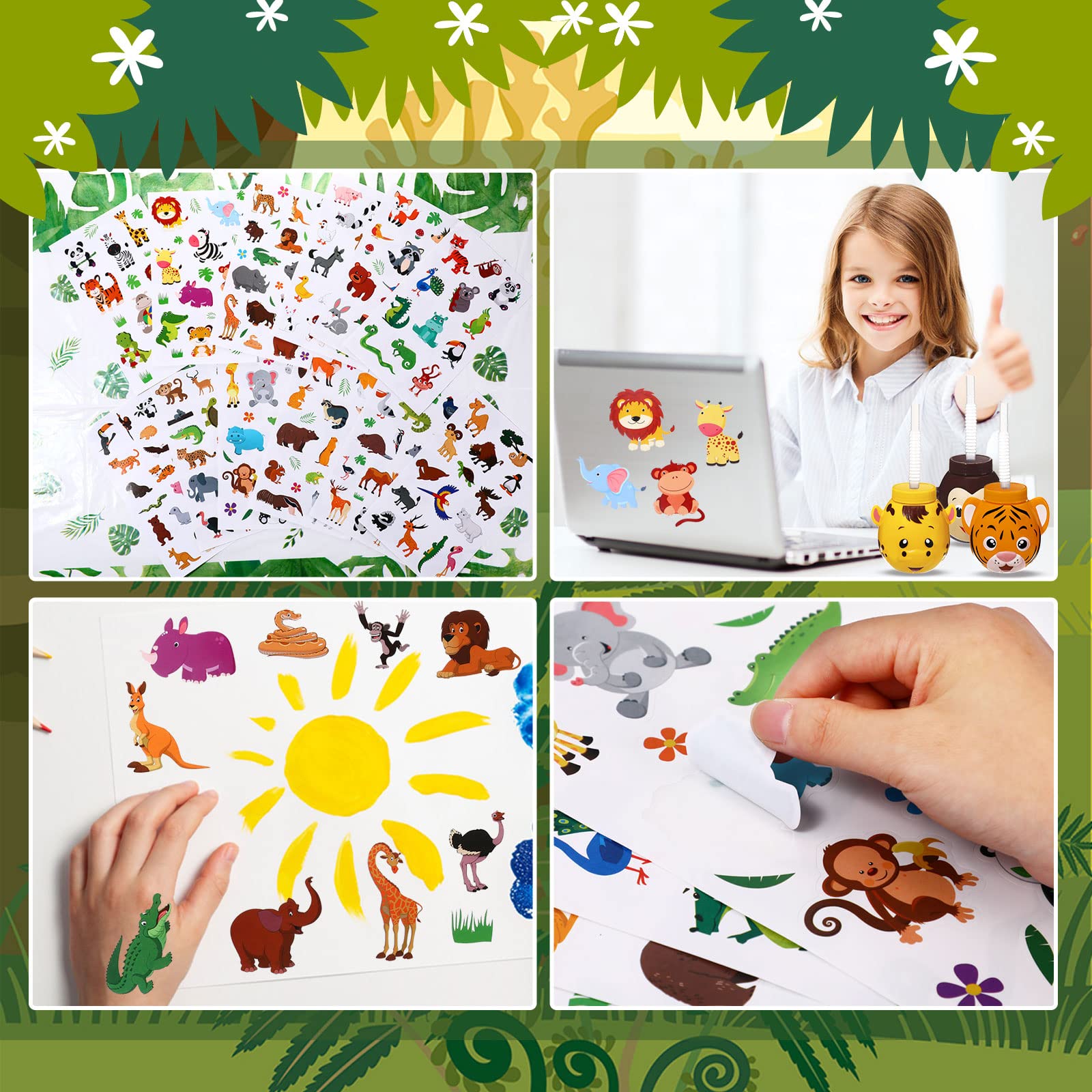 38 Pcs Safari Jungle Party Favor Set,12 Safari Cups with Straws,12 Jungle Favor Bags, 2 Jungle Tablecloths, 12 Jungle Animal Stickers Safari Jungle Party Supplies for Boys Kids Birthday Party